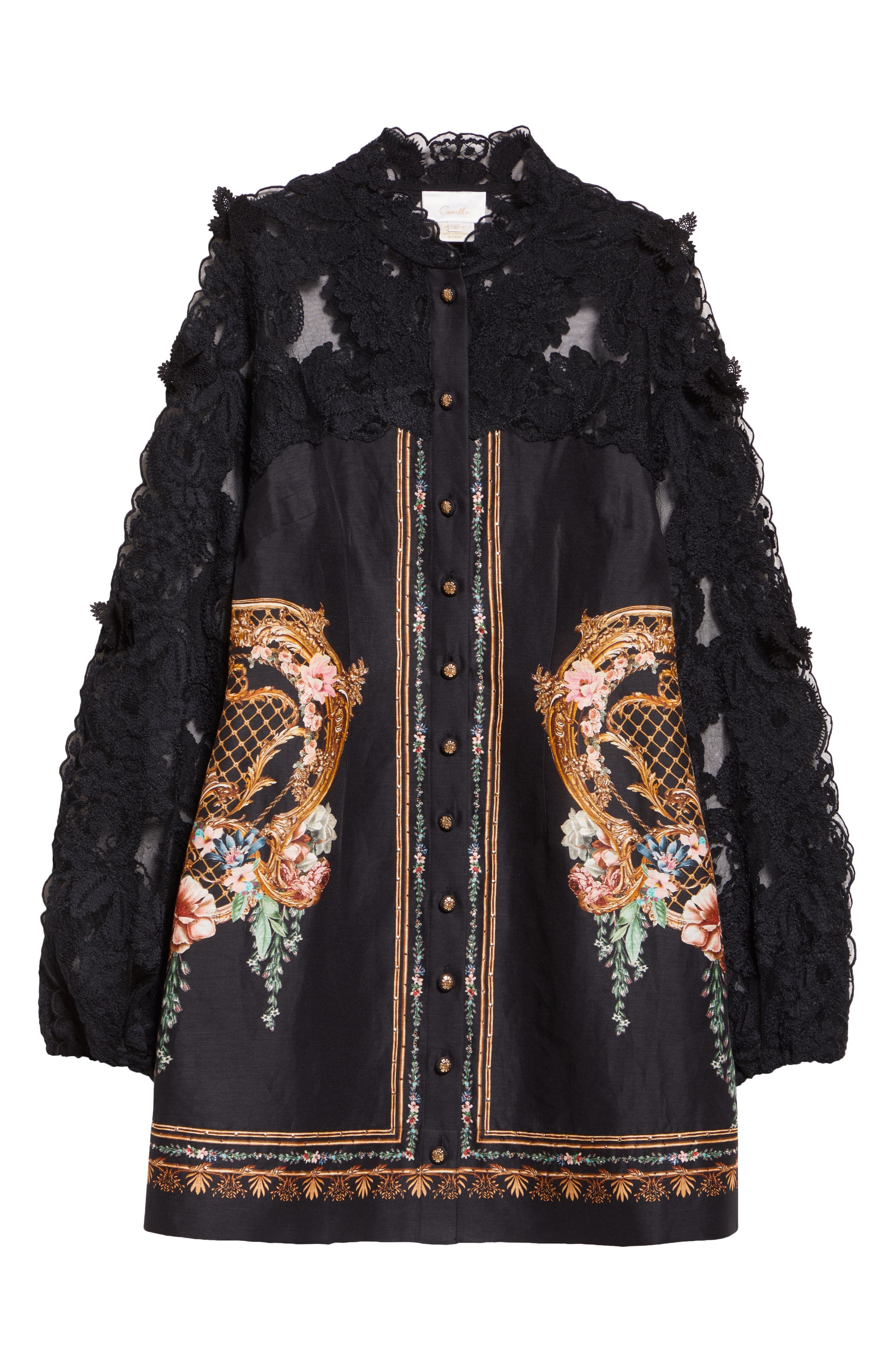 Camilla Noble Endeavors Lace Long Sleeve Linen & Silk Mini Shirtdress at Nordstrom - 5