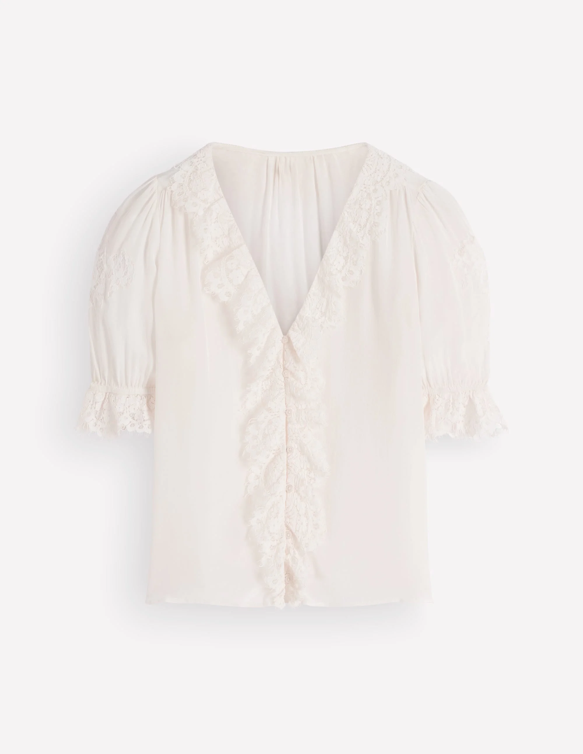 Ruffle V-neck Lace Top-Ivory - 1