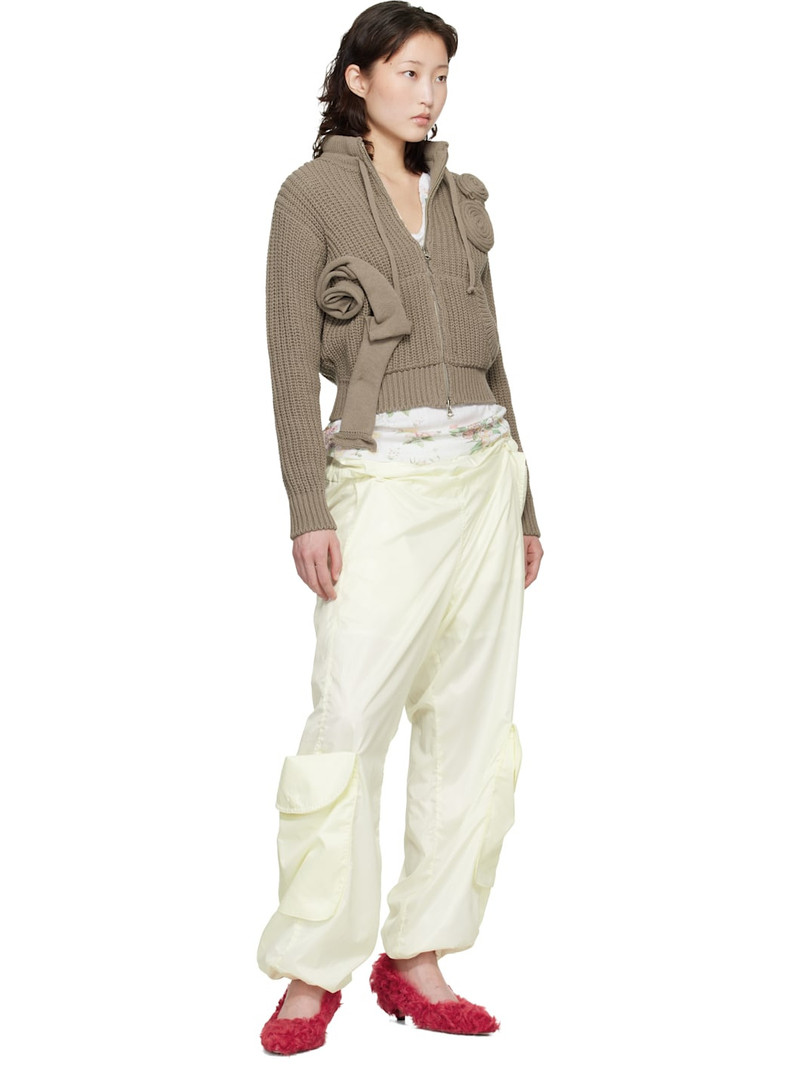 OPEN YY Taupe Applique Knit Zipup Sweater outlook