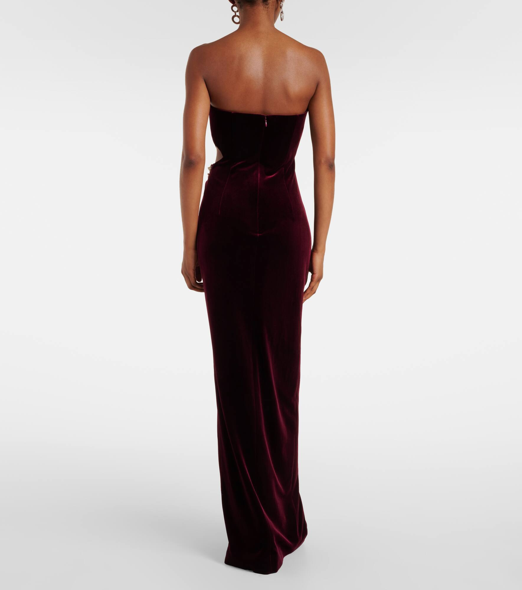 Cutout embellished strapless velvet gown - 3