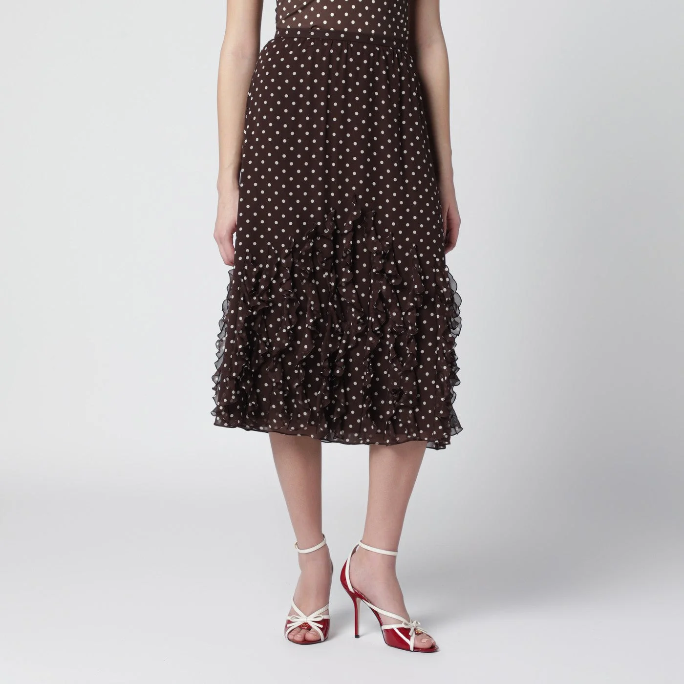 Brown silk skirt with Plusdepois motif - 1