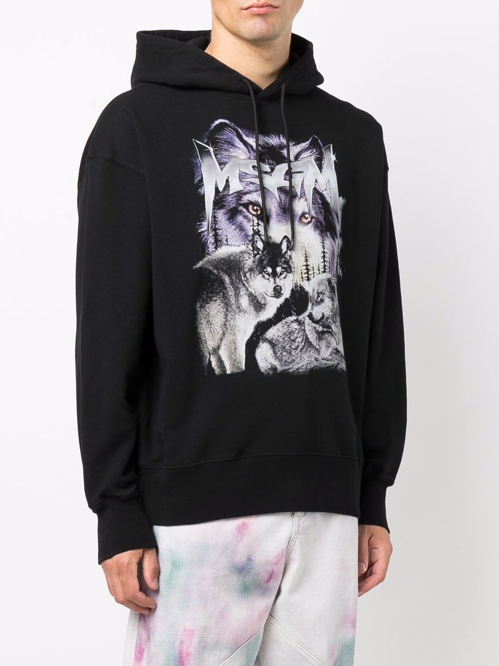 wolf-print long-sleeve hoodie - 3