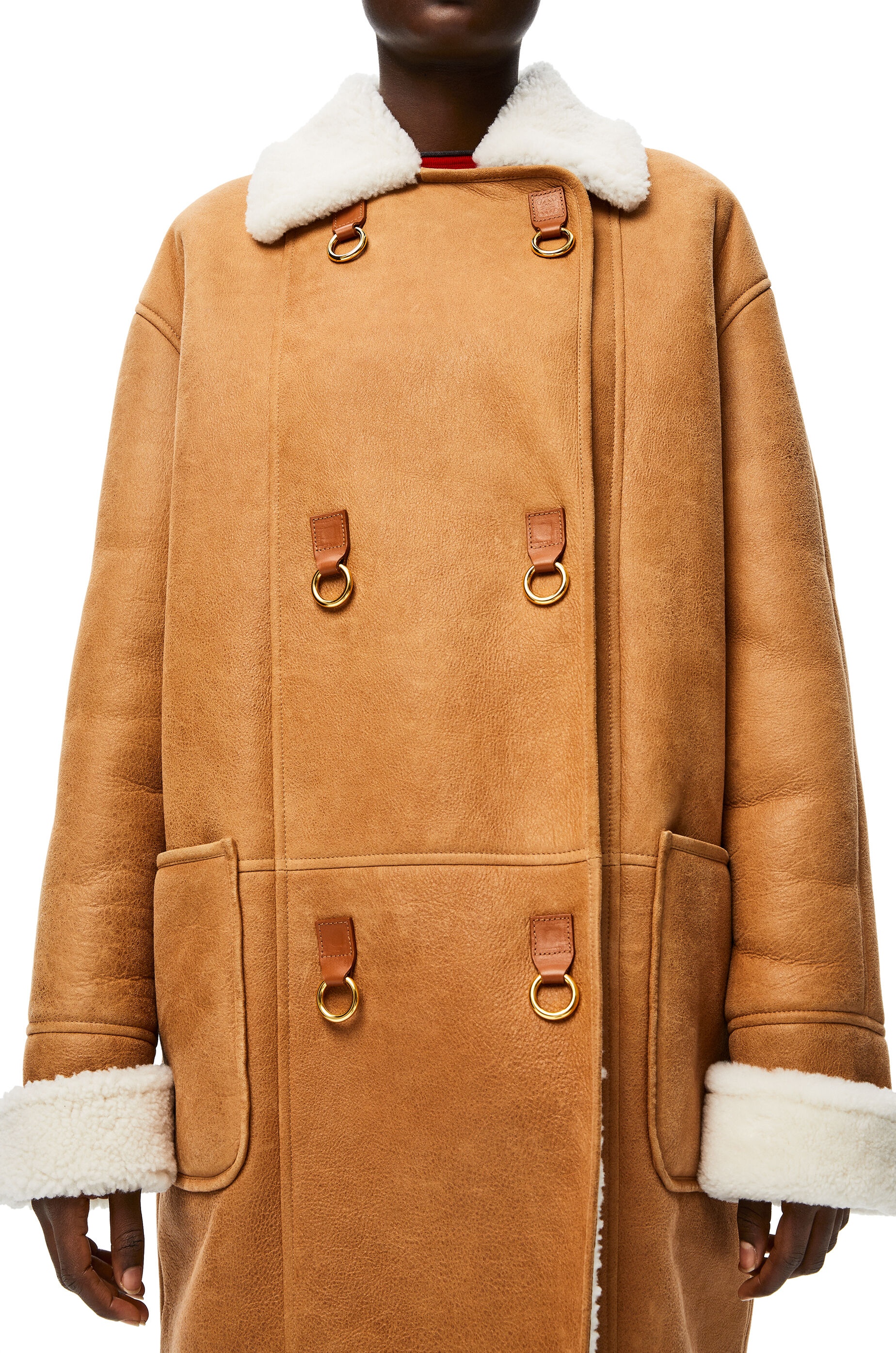 Oversize double breasted coat in shearling - 5