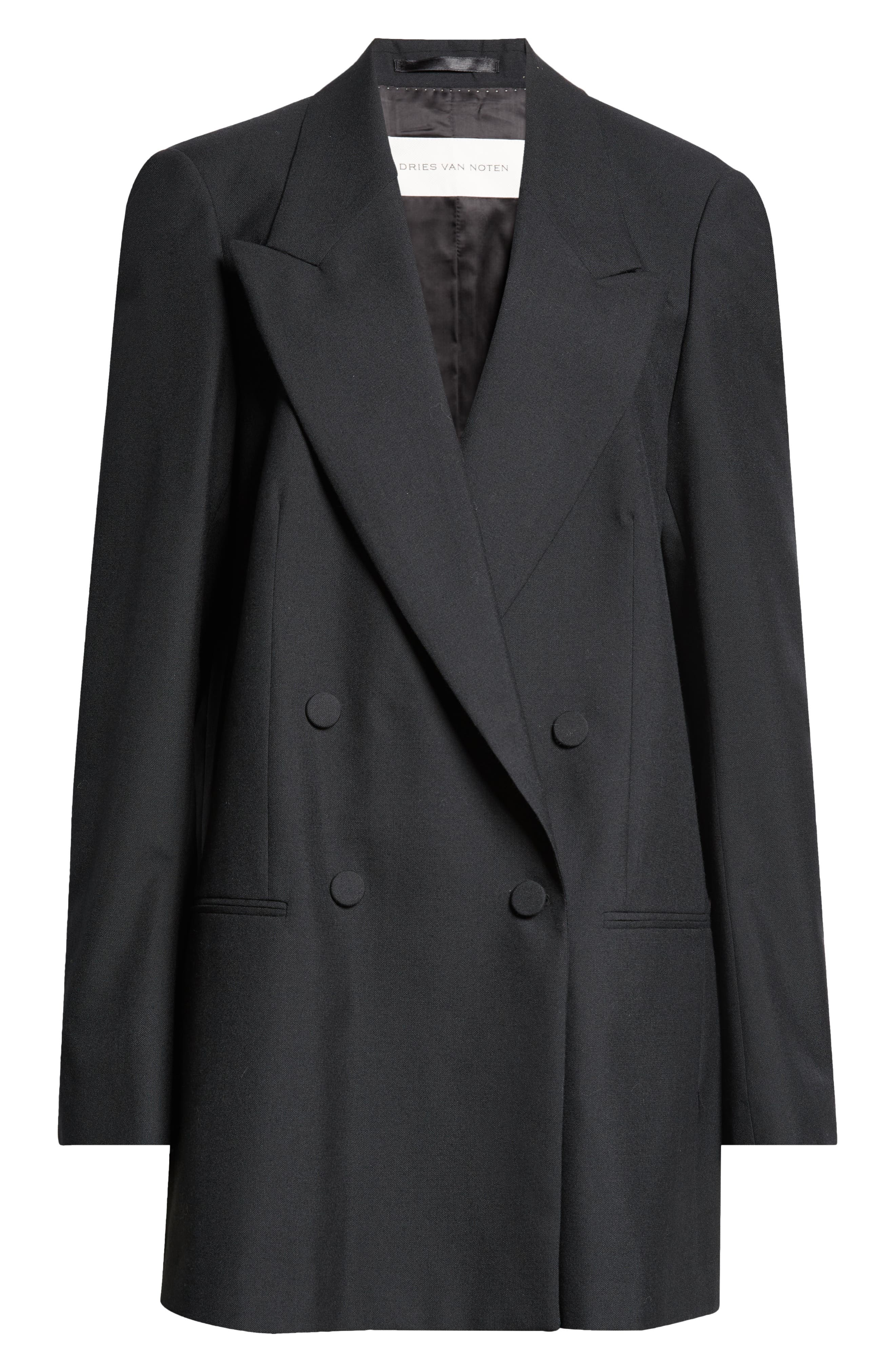 Dries Van Noten Blink Double Breasted Oversize Wool Toile Jacket in Black at Nordstrom - 7