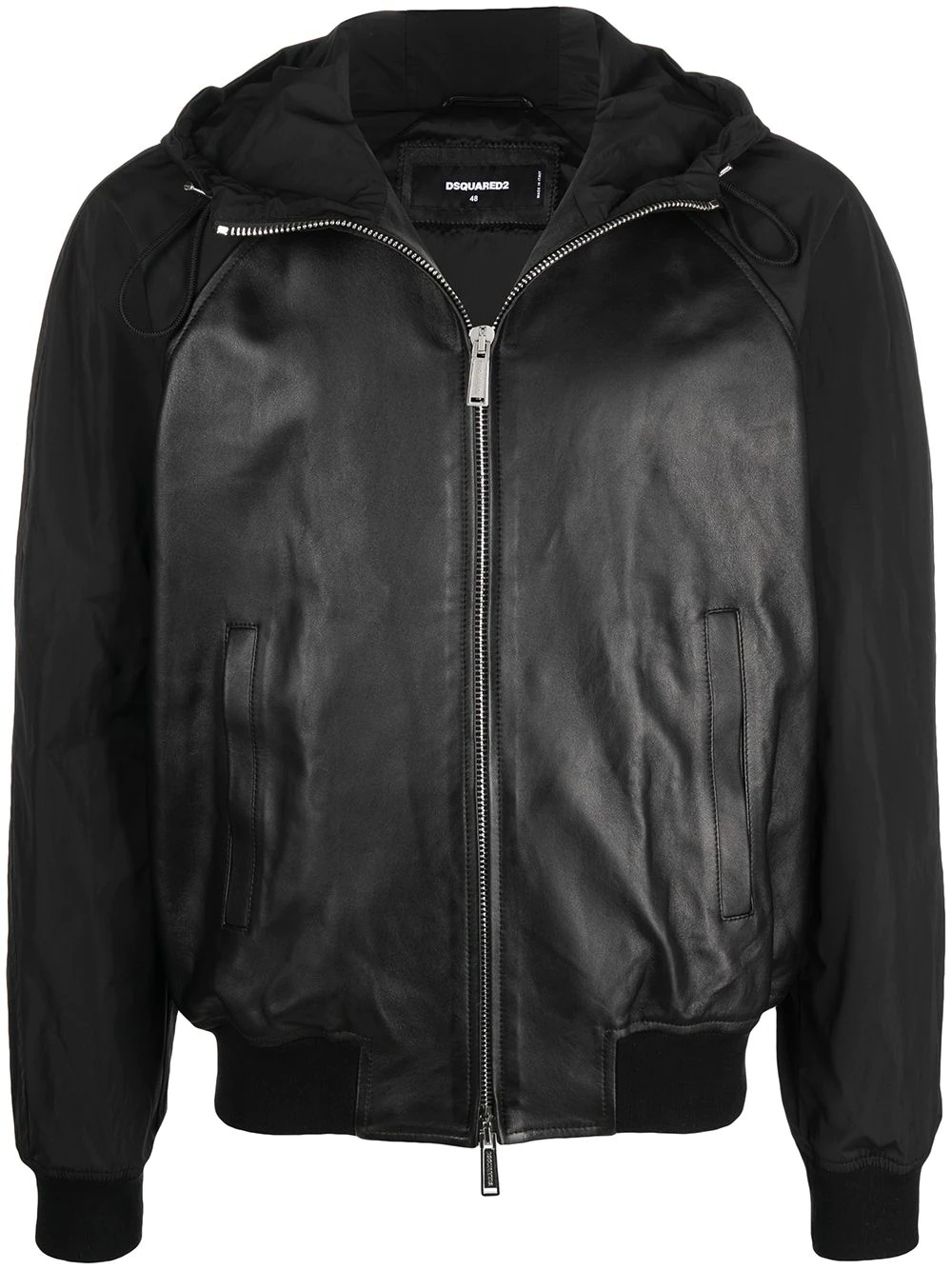 leather hooded bomber jacket - 1