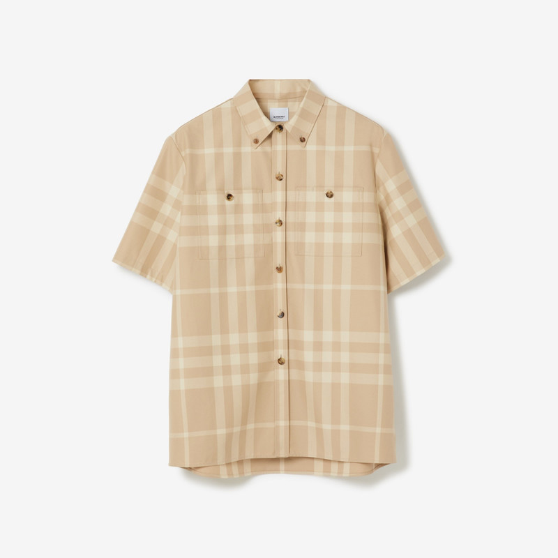 Short-sleeve 확인 면 Gabardine 셔츠 1