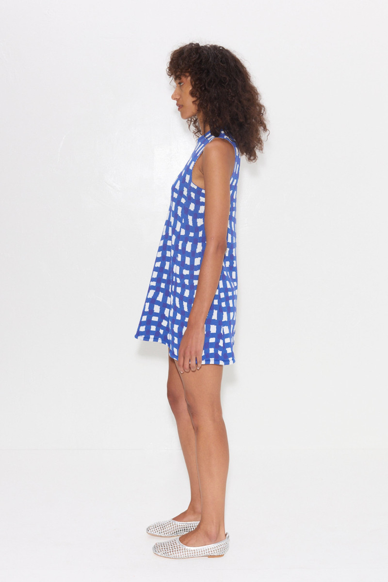 Knits By Zana Knit Mini Dress in Klein Blue Wavy Gingham 3
