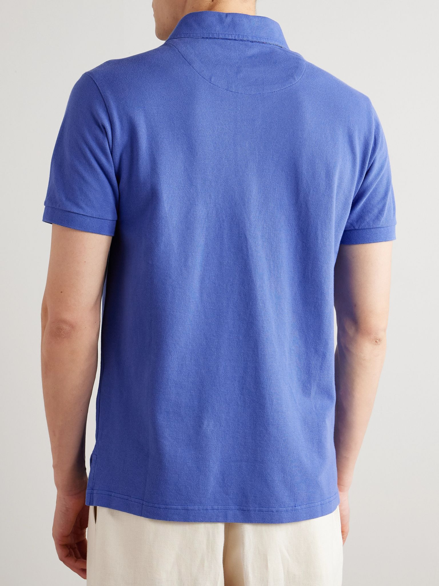 Logo-Embroidered Cotton-Piqué Polo Shirt Blue - 3