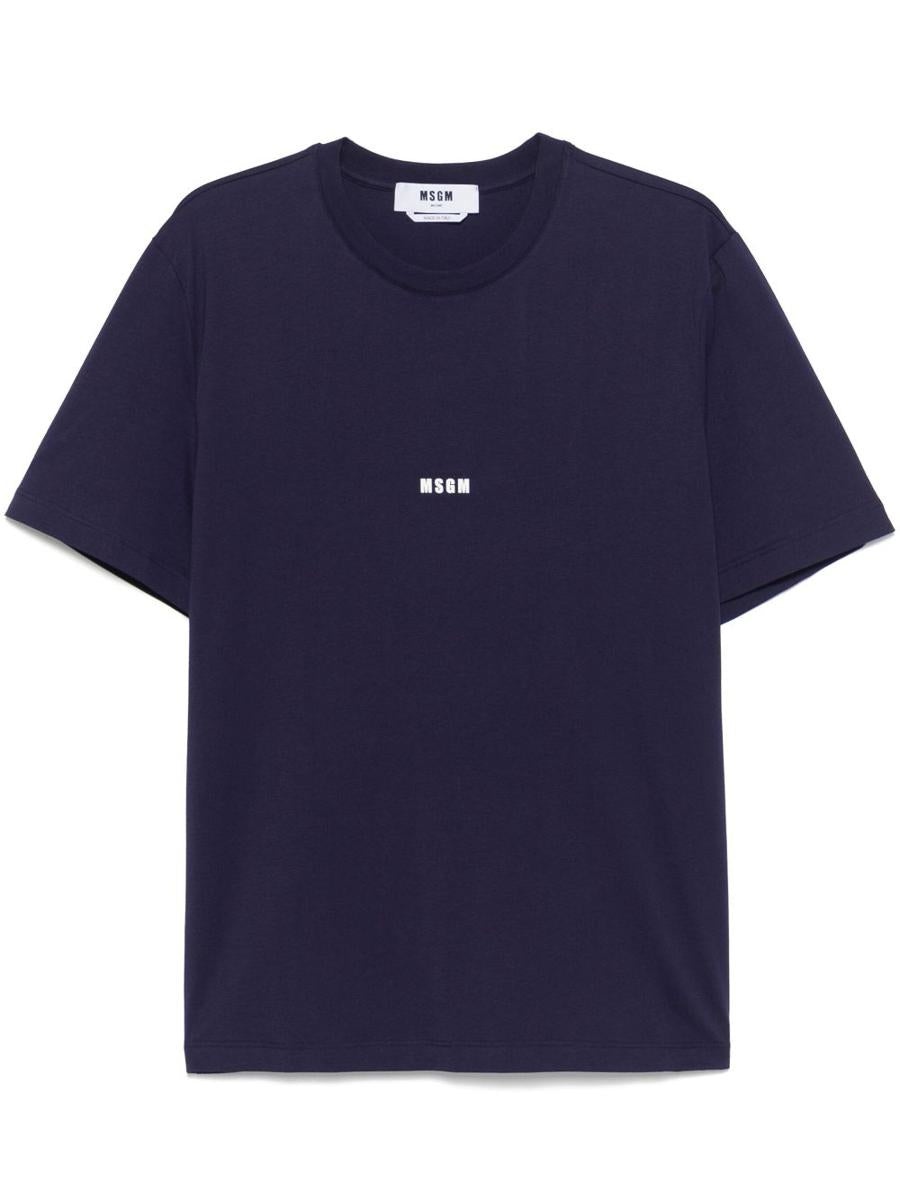 MSGM｜ (3840MM141 257002 87) MSGM Msgm Blue Cotton Crew Neck T-Shirt With Logo | baltini