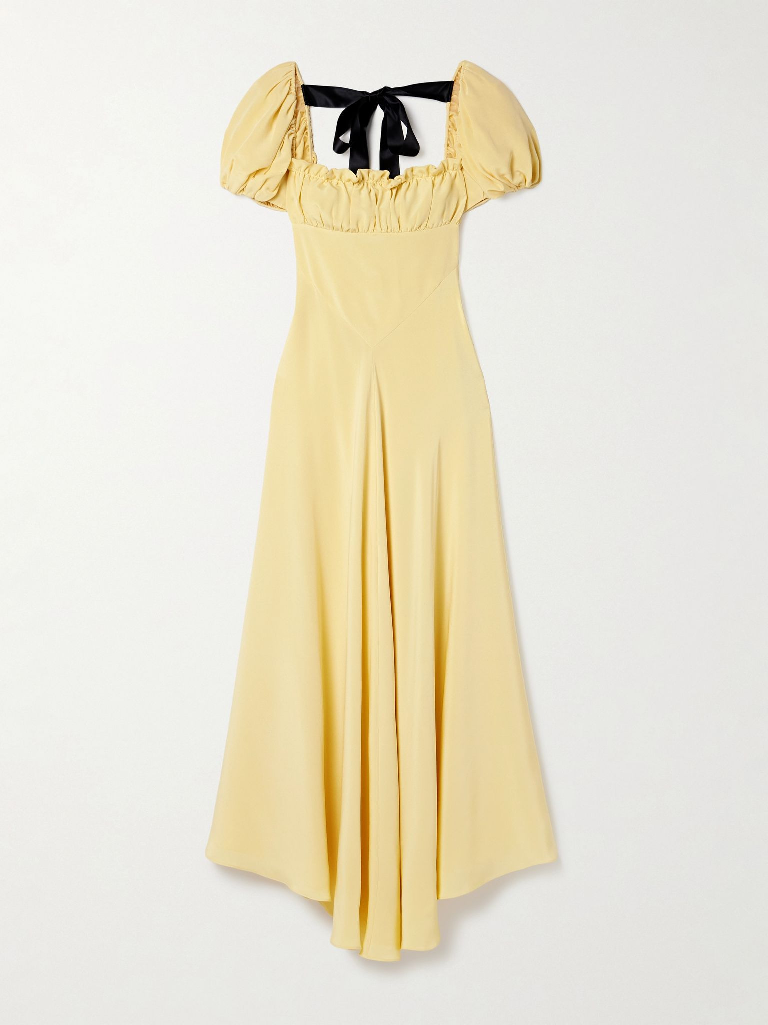Bow-embellished satin-trimmed silk-crepe maxi dress Yellow - 1