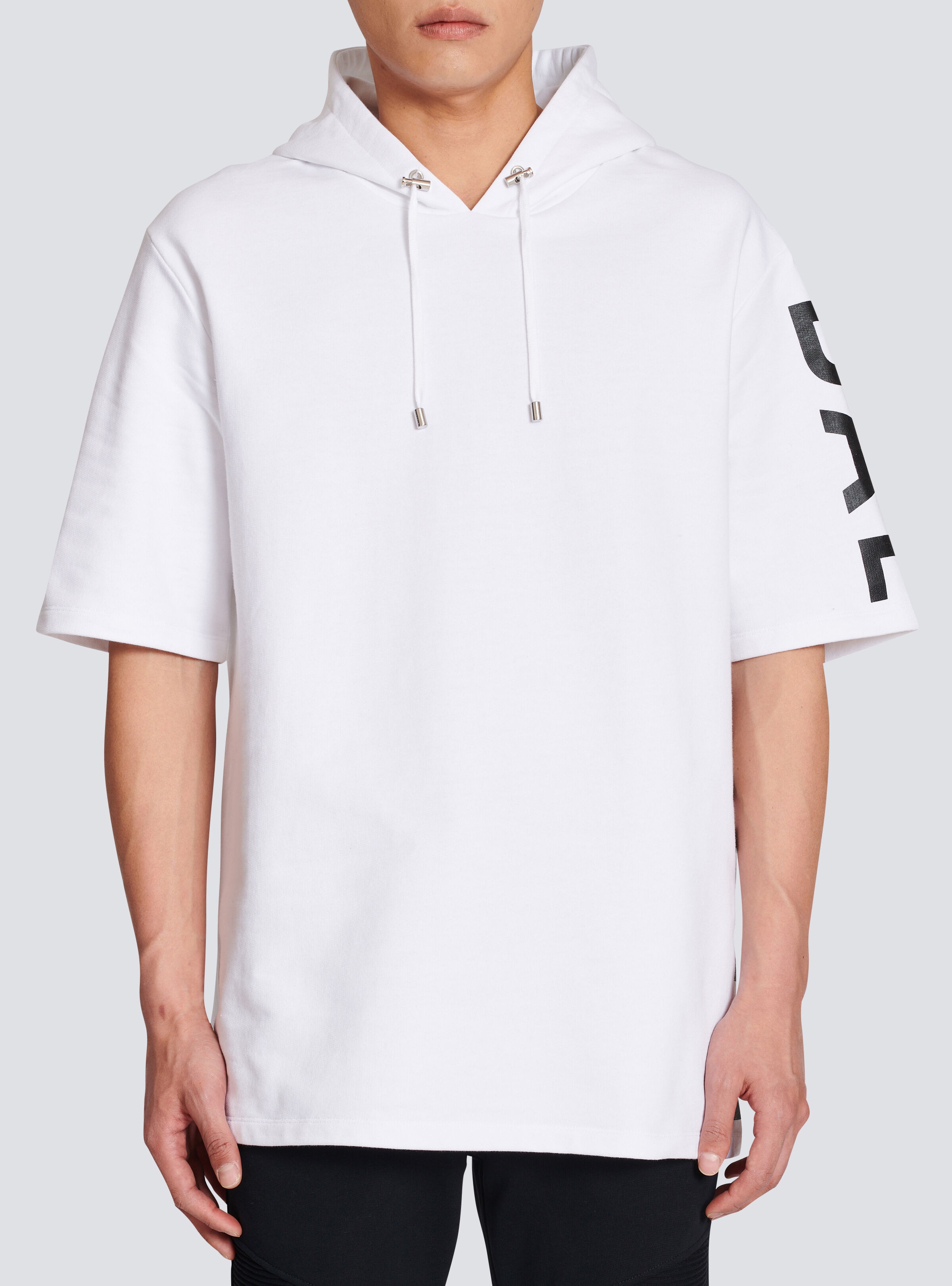 Oversized eco-designed cotton hooded sweatshirt with Balmain logo print - 3