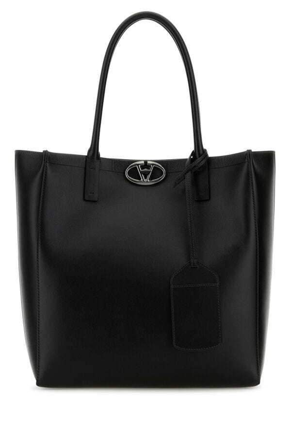 Black leather shopping bag - 1