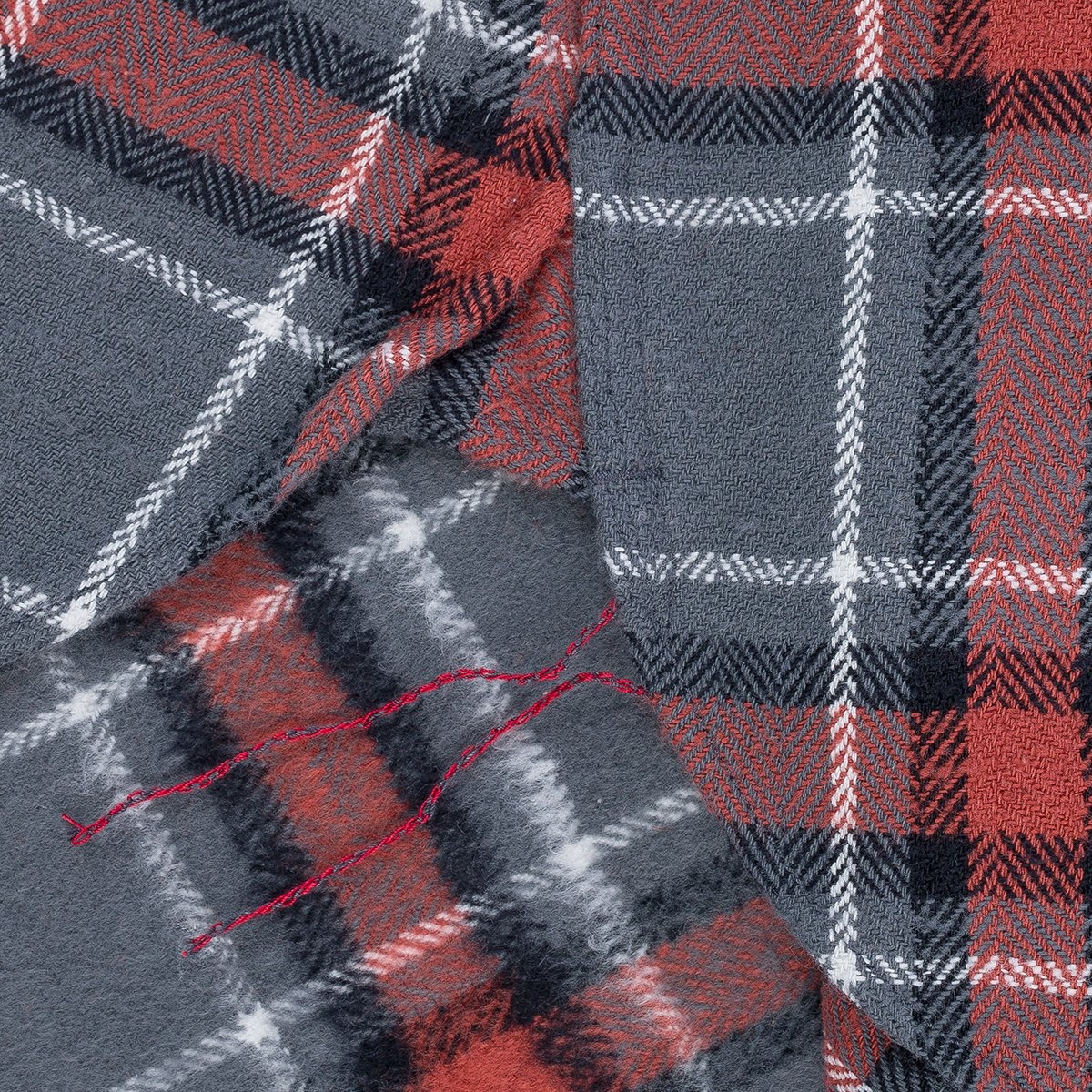IHSH-375-GRY 12oz Slubby Heavy Flannel Herringbone Check Work Shirt - Grey - 13