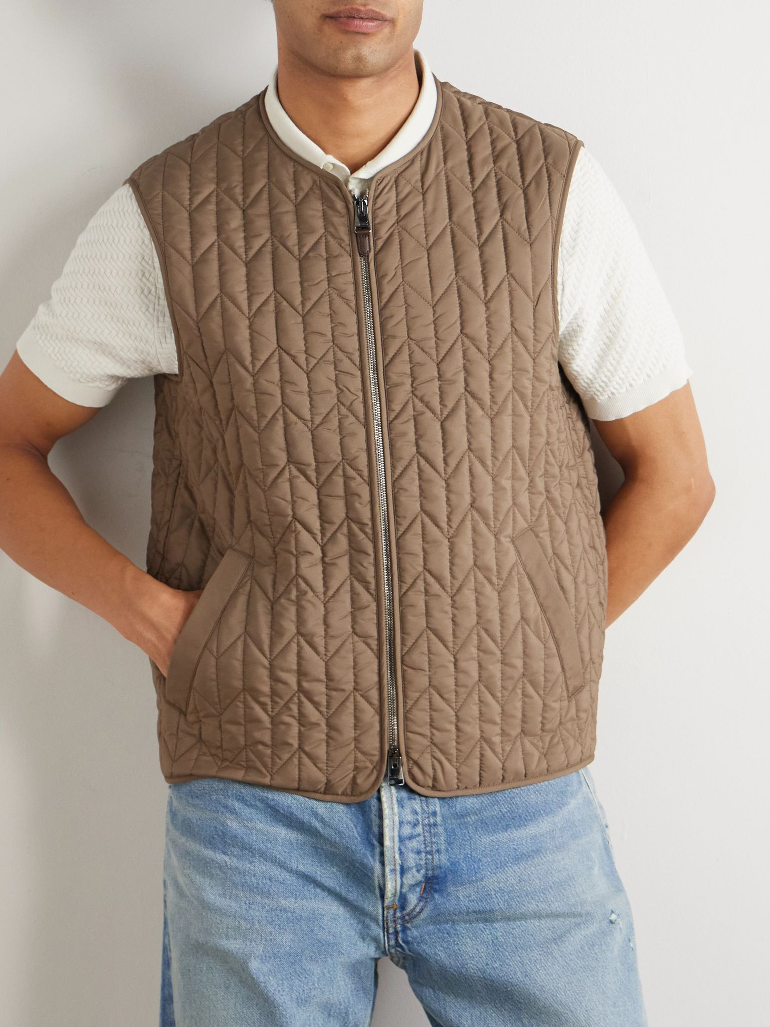 Layered Wool and Cashmere-Blend Bomber Jacket Beige - 7