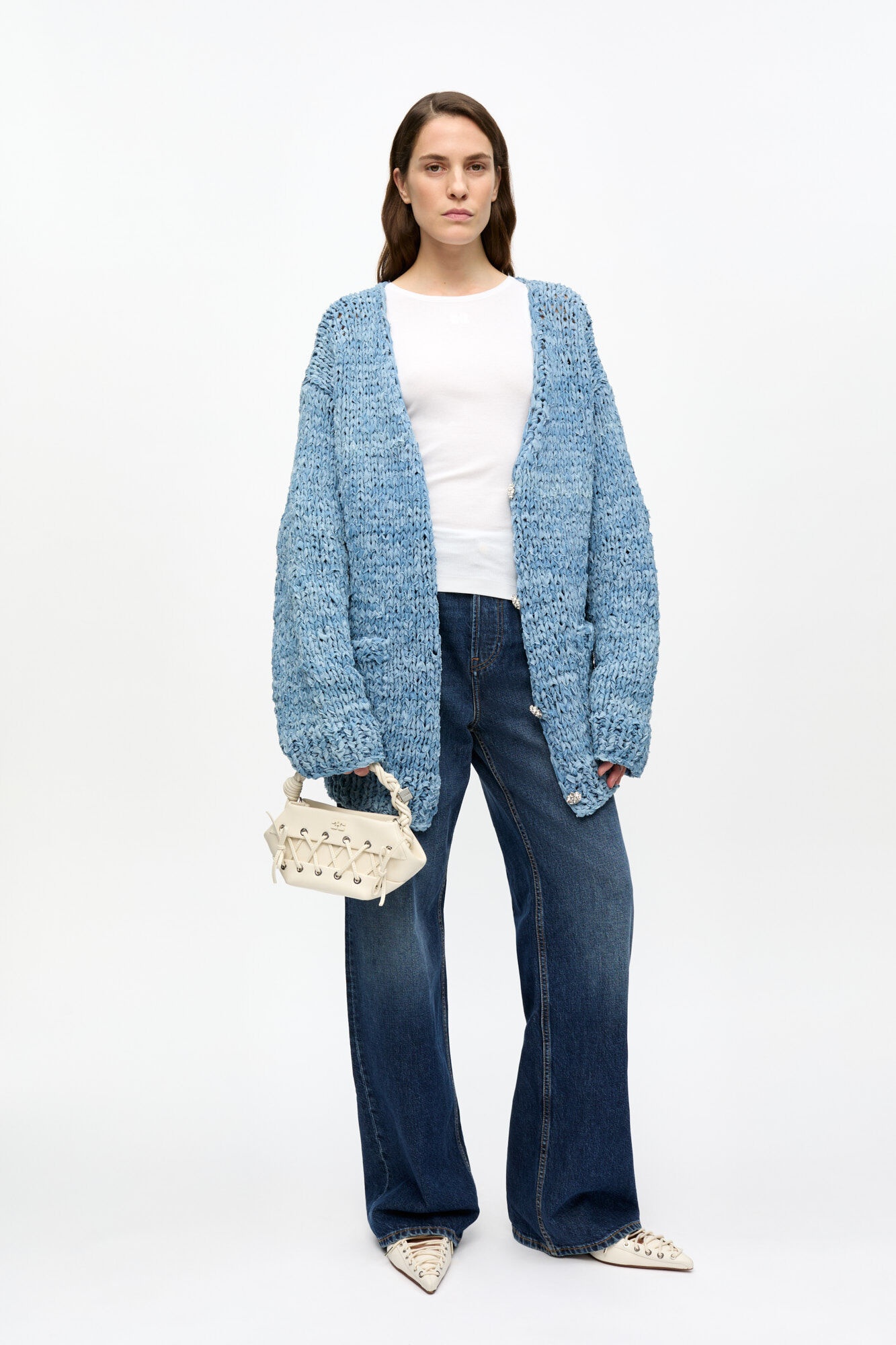 BLUE DENIM HANDKNIT CARDIGAN - 3