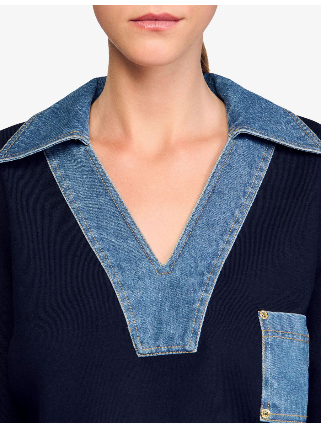 Denim-Detail Relaxed-Fit Knitted Jumper - 5