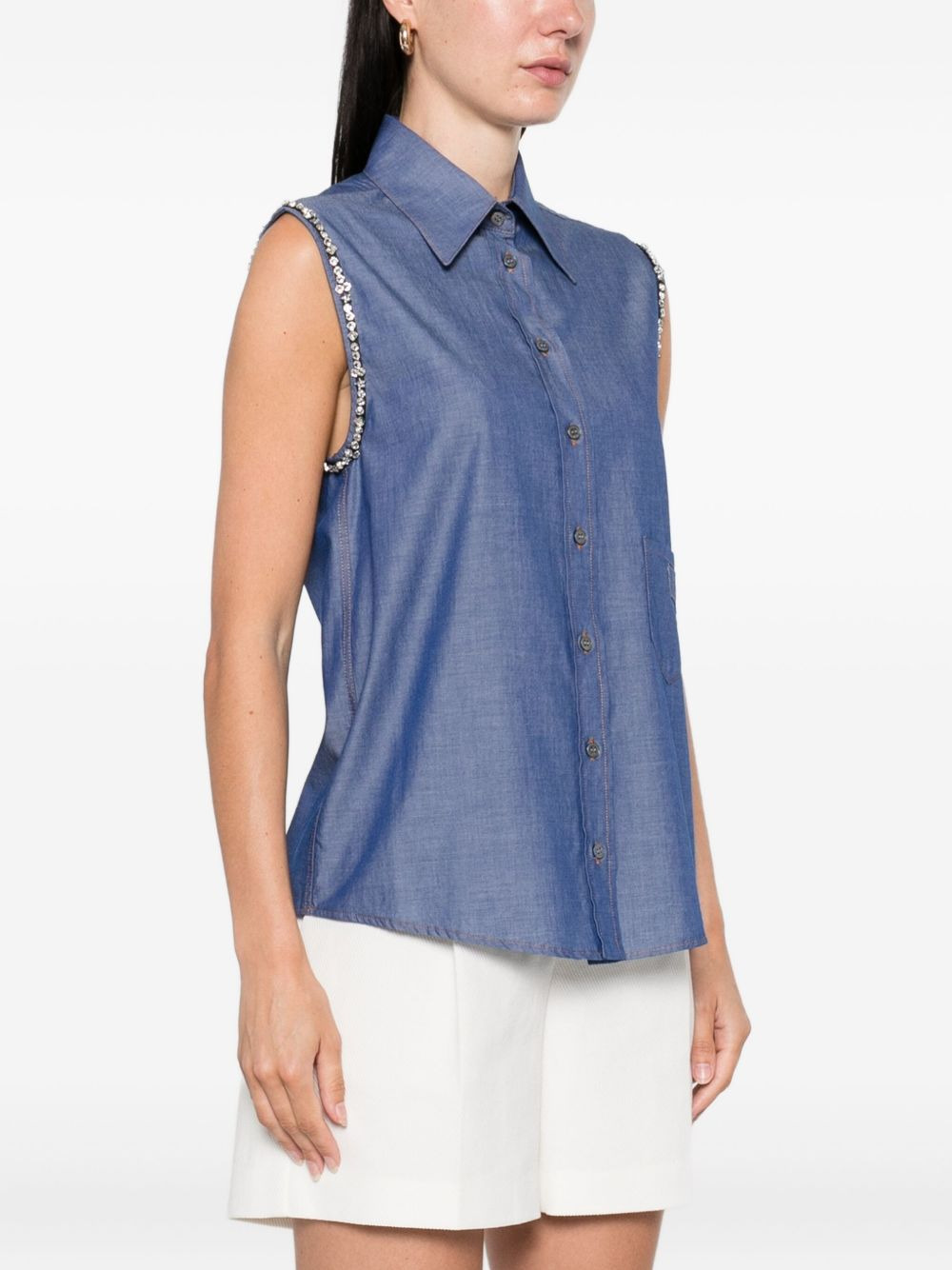 crystal-embellished sleeveless shirt - 3