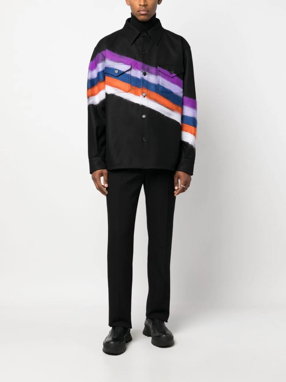 BRUSHED-EFFECT STRIPED SHIRT JACKET - 2