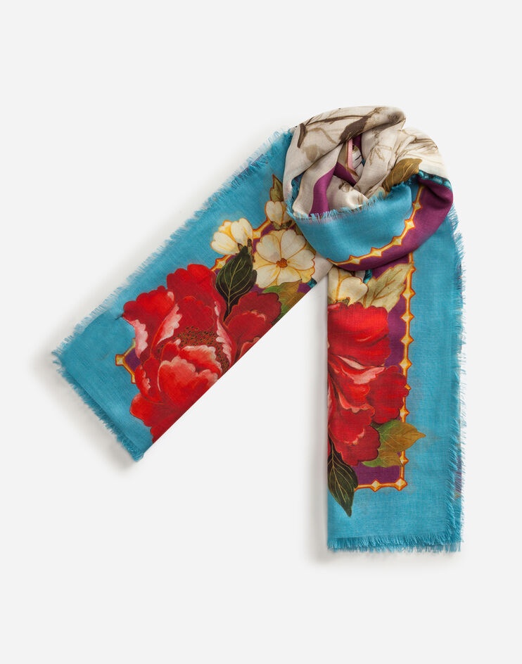 Scarf in modal and cashmere with Silk road print: 140 x 140cm- 55 x 55 inches - 3