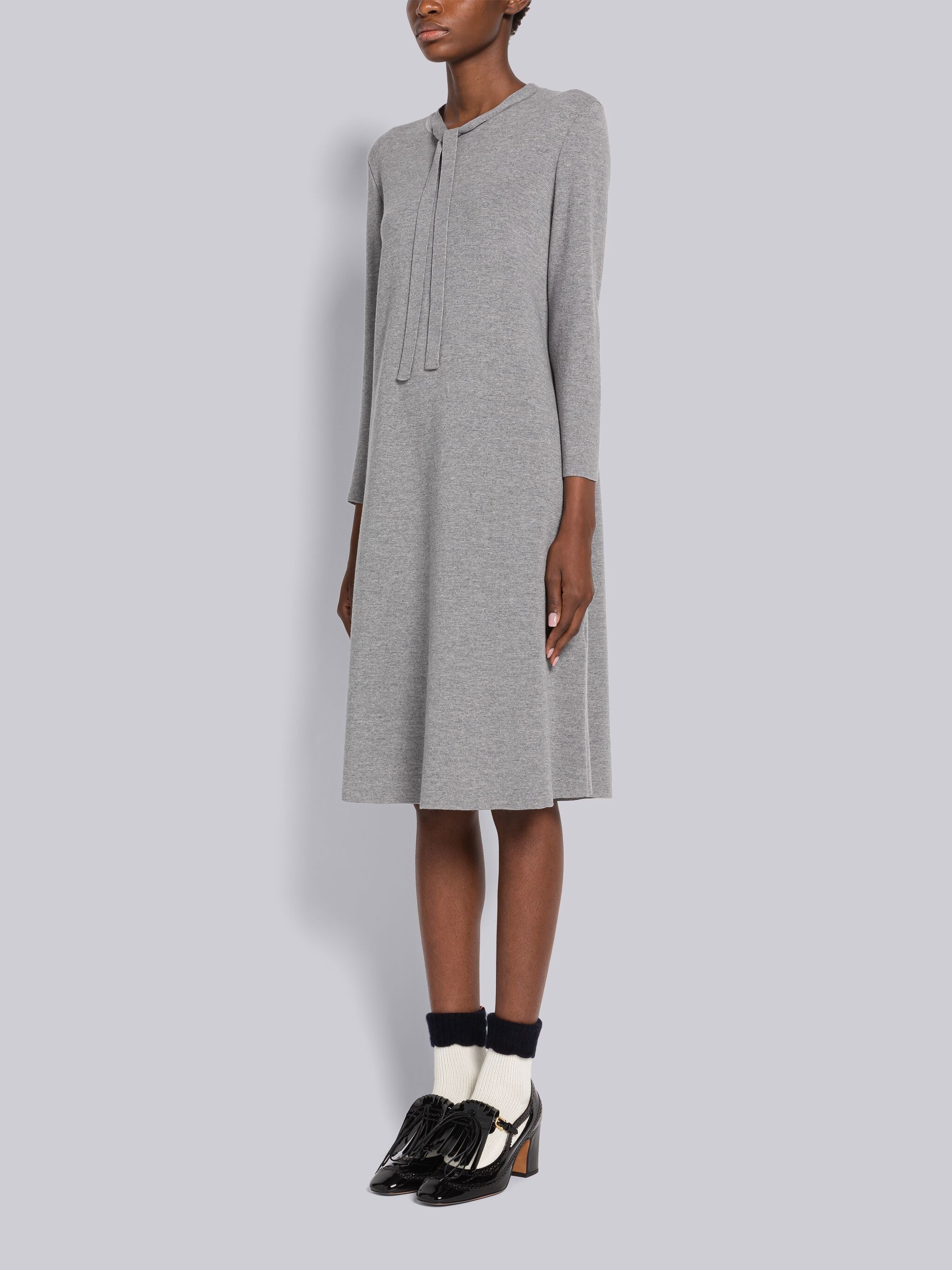 Milano Stitch Merino Necktie 3/4 Sleeve A-line Dress - 2