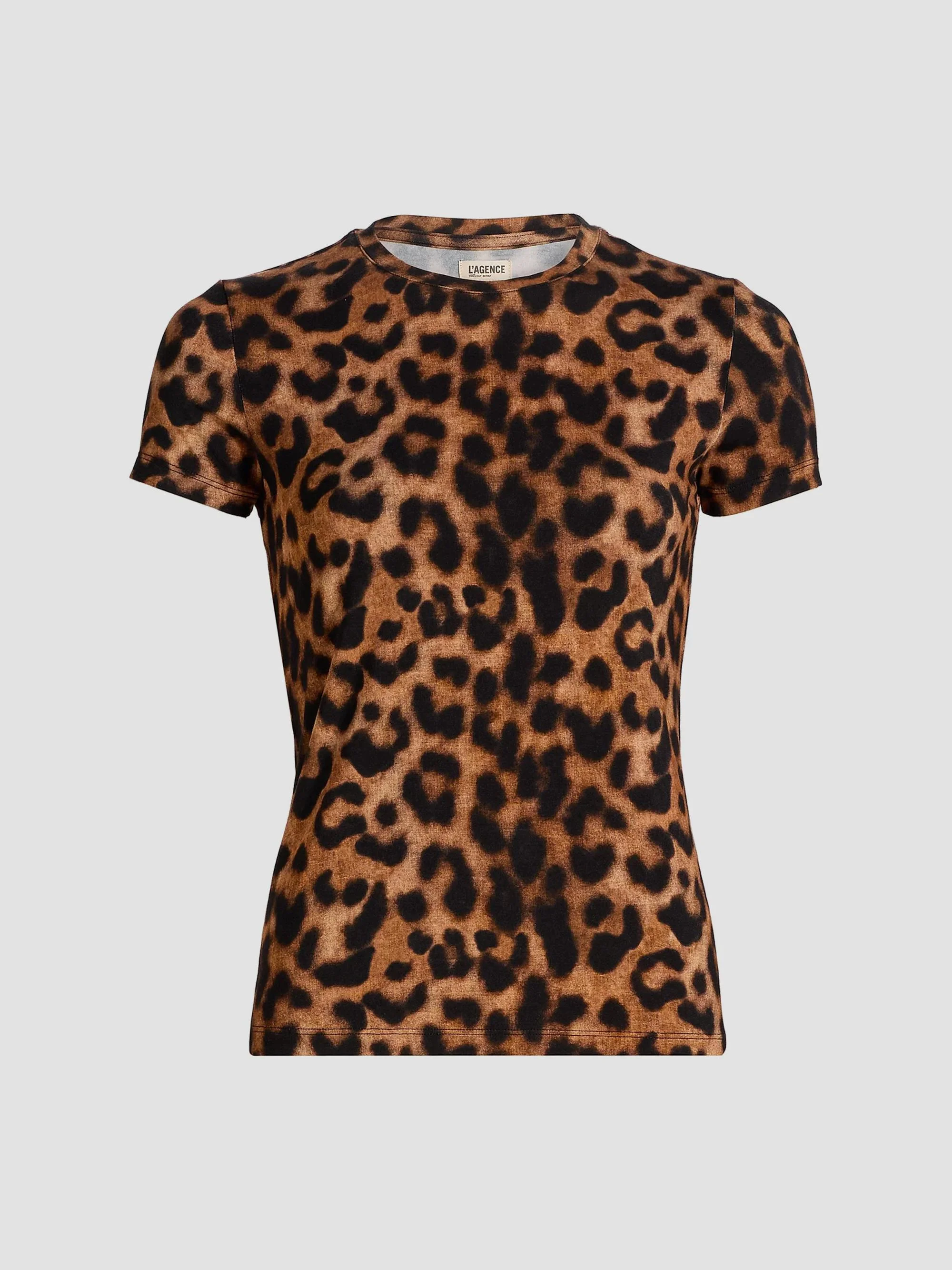 Women's Ressi Leopard Crewneck T-Shirt - Tan Black Large Leopard - 1