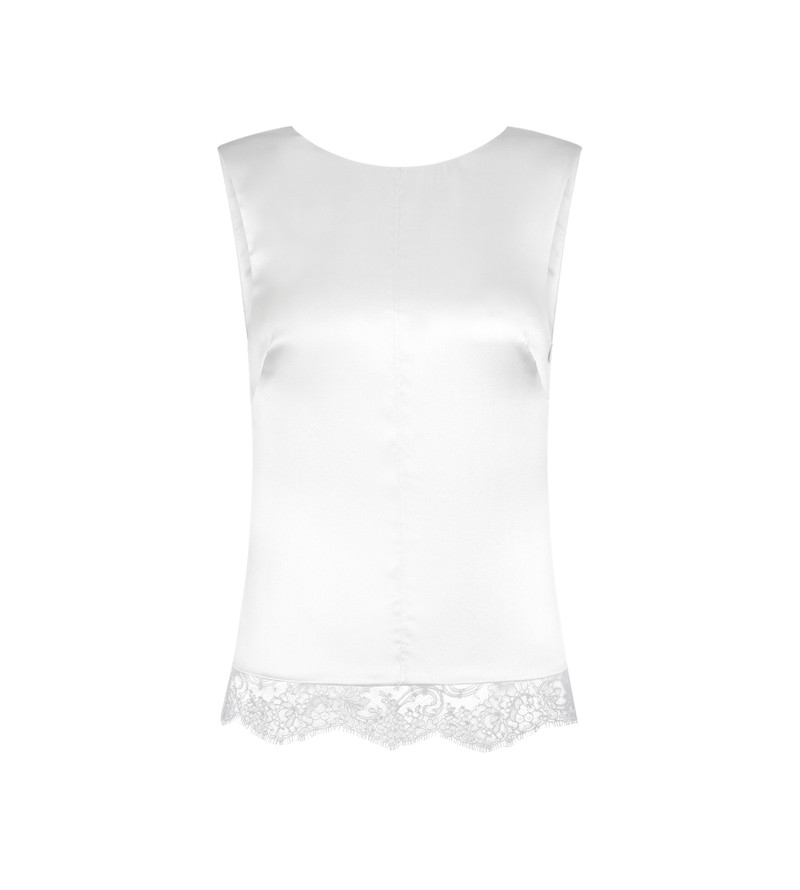 SLEEVELESS SILK TOP WITH V-BACK AND LACE INSERTS 1