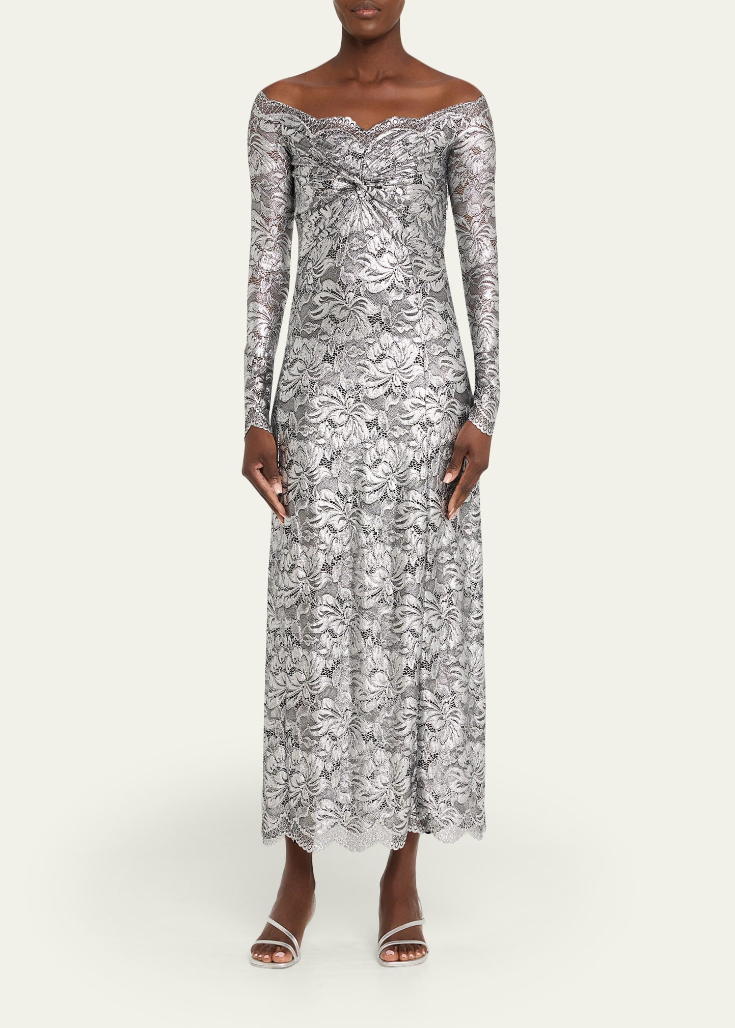 Off-The-Shoulder Lace Midi Dress - 2
