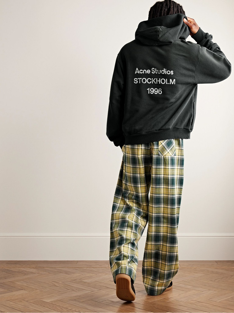Acne Studios Franziska Garment-Dyed Distressed Logo-Print Cotton-Blend Jersey Hoodie Blue outlook