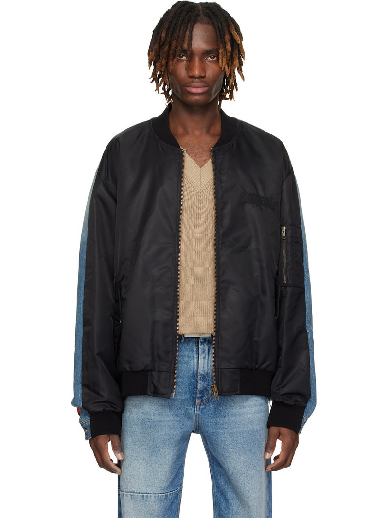 Black Sports Denim Bomber Jacket 1