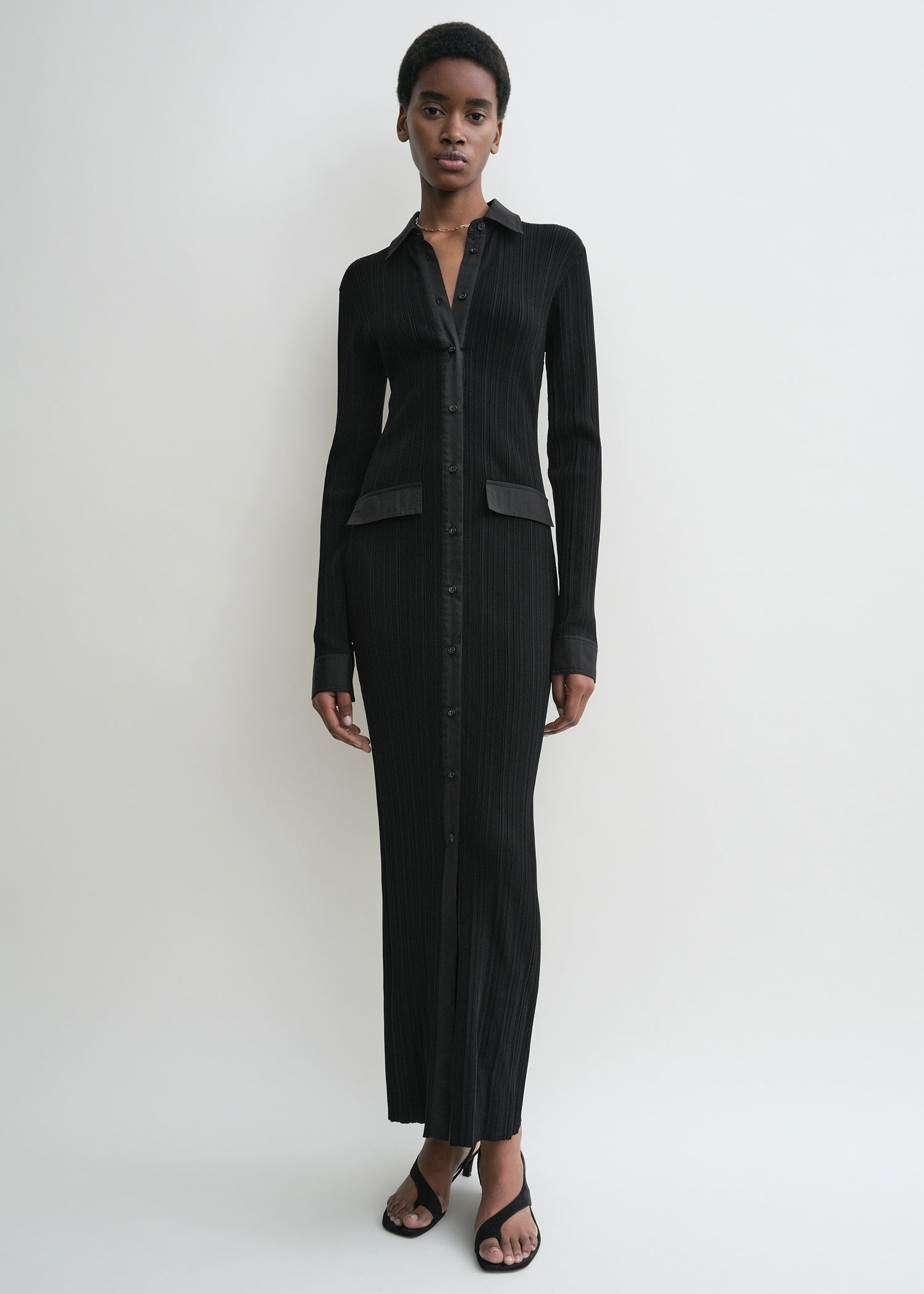 Knitted shirt dress black - 3