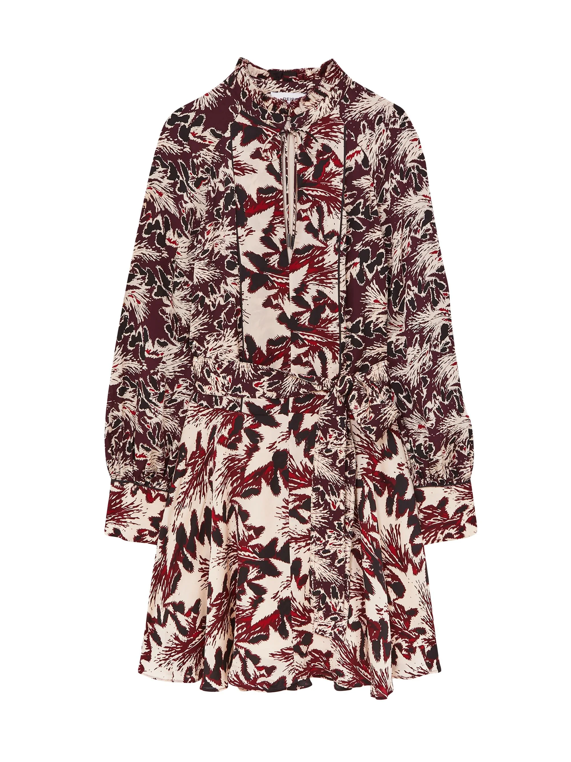 Women's Lora Printed Tieneck Minidress - Burgundy Cream - 1