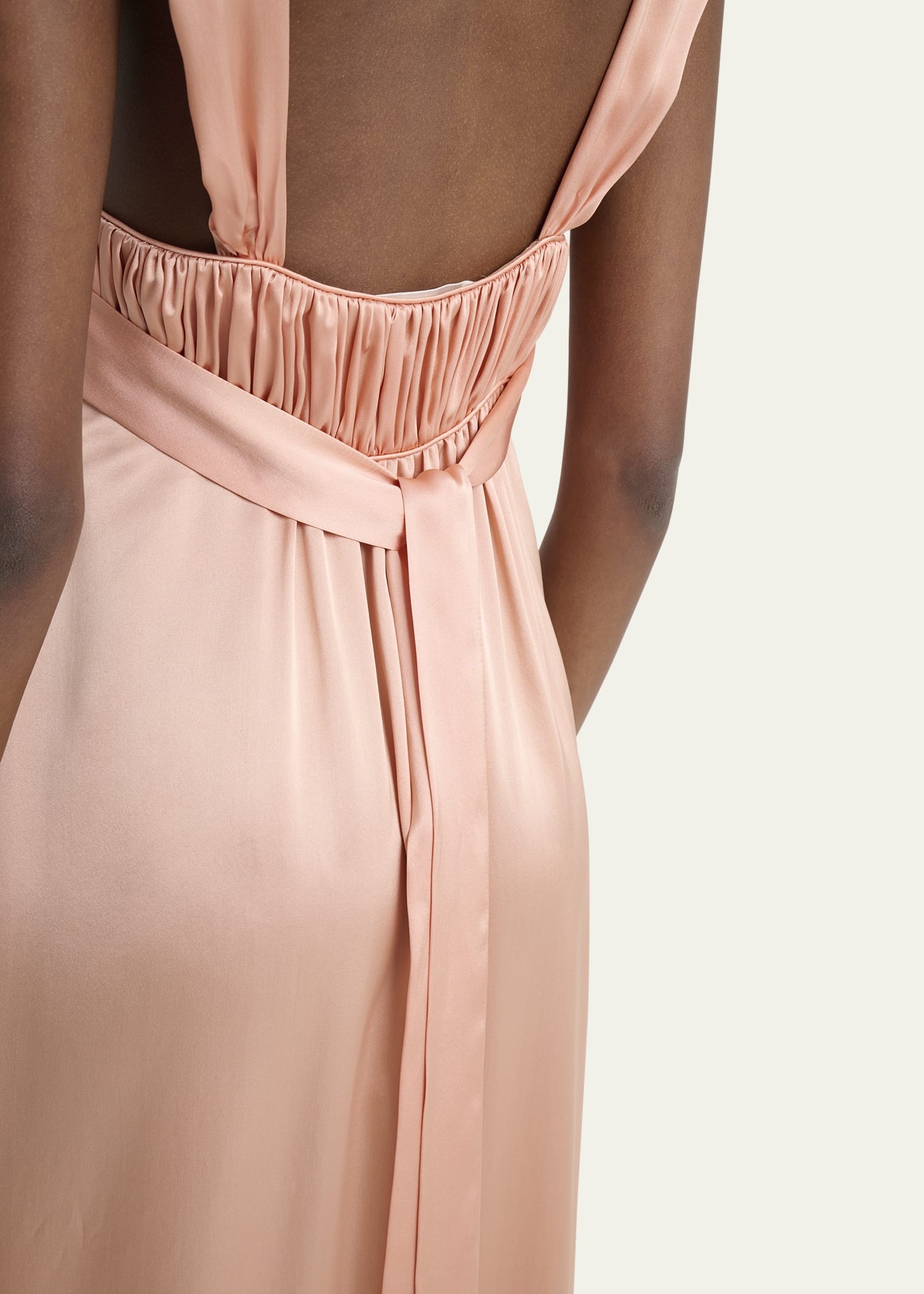 Sleeveless Shirred Silk Satin Midi Dress - 5