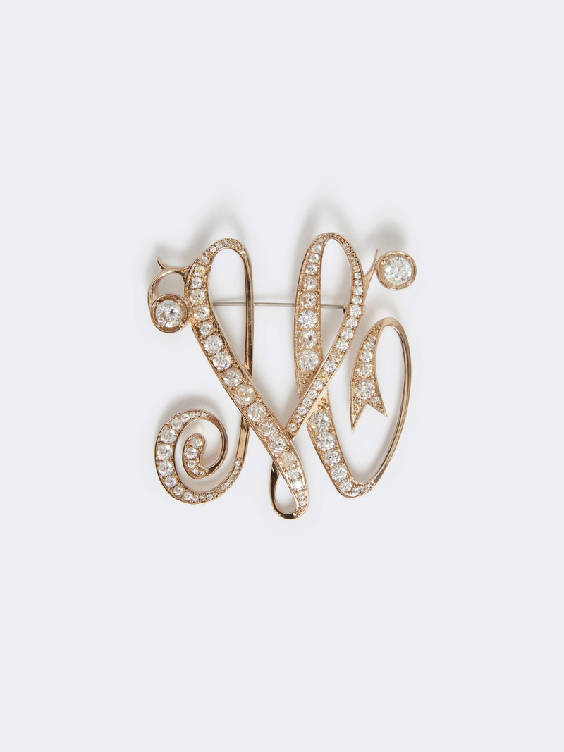 MAGENTA Monogram brooch with rhinestones - IVORY 1