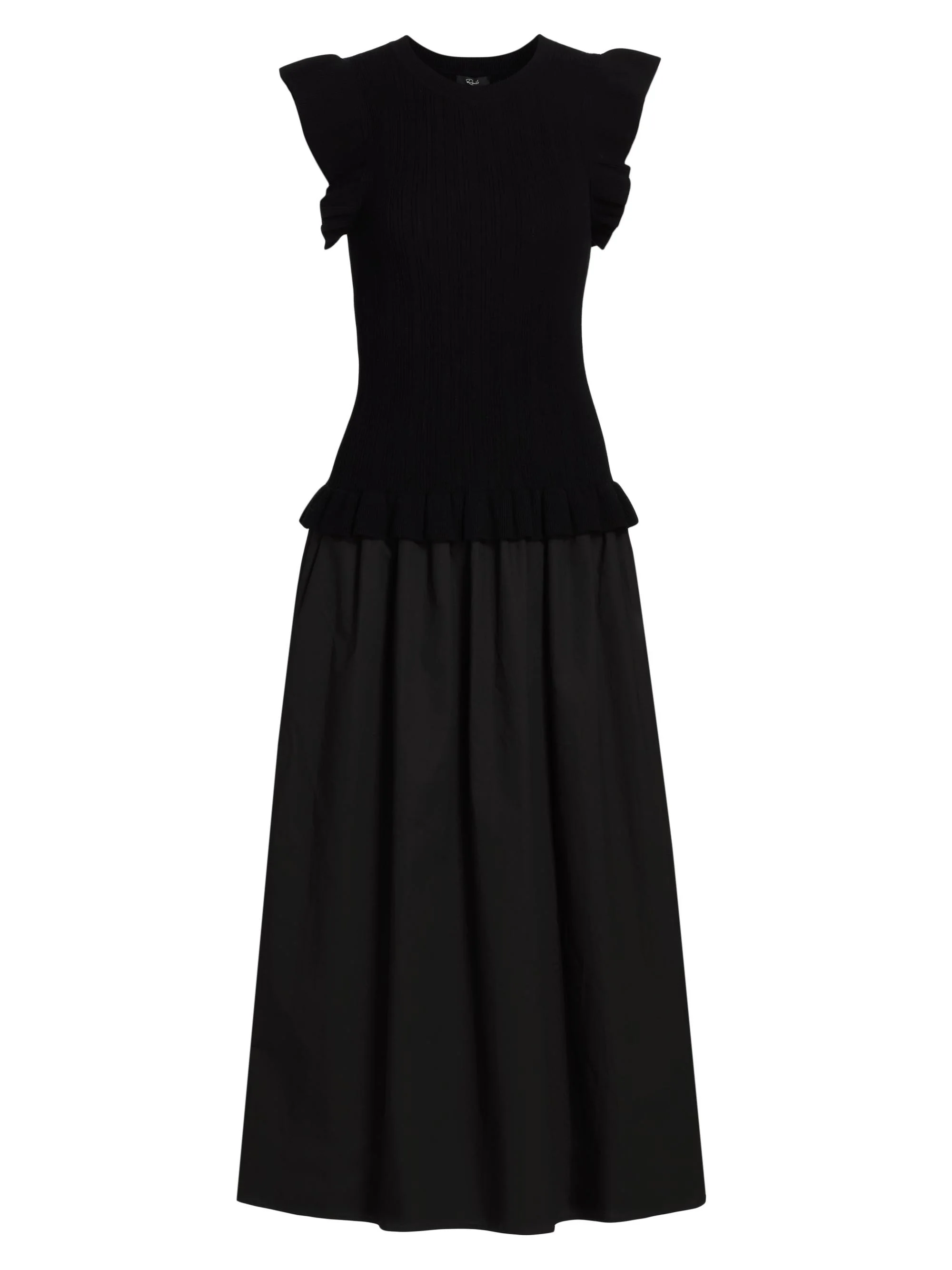 Women's Deirdre Ruffled Mixed-Media Midi-Dress - Black - 1