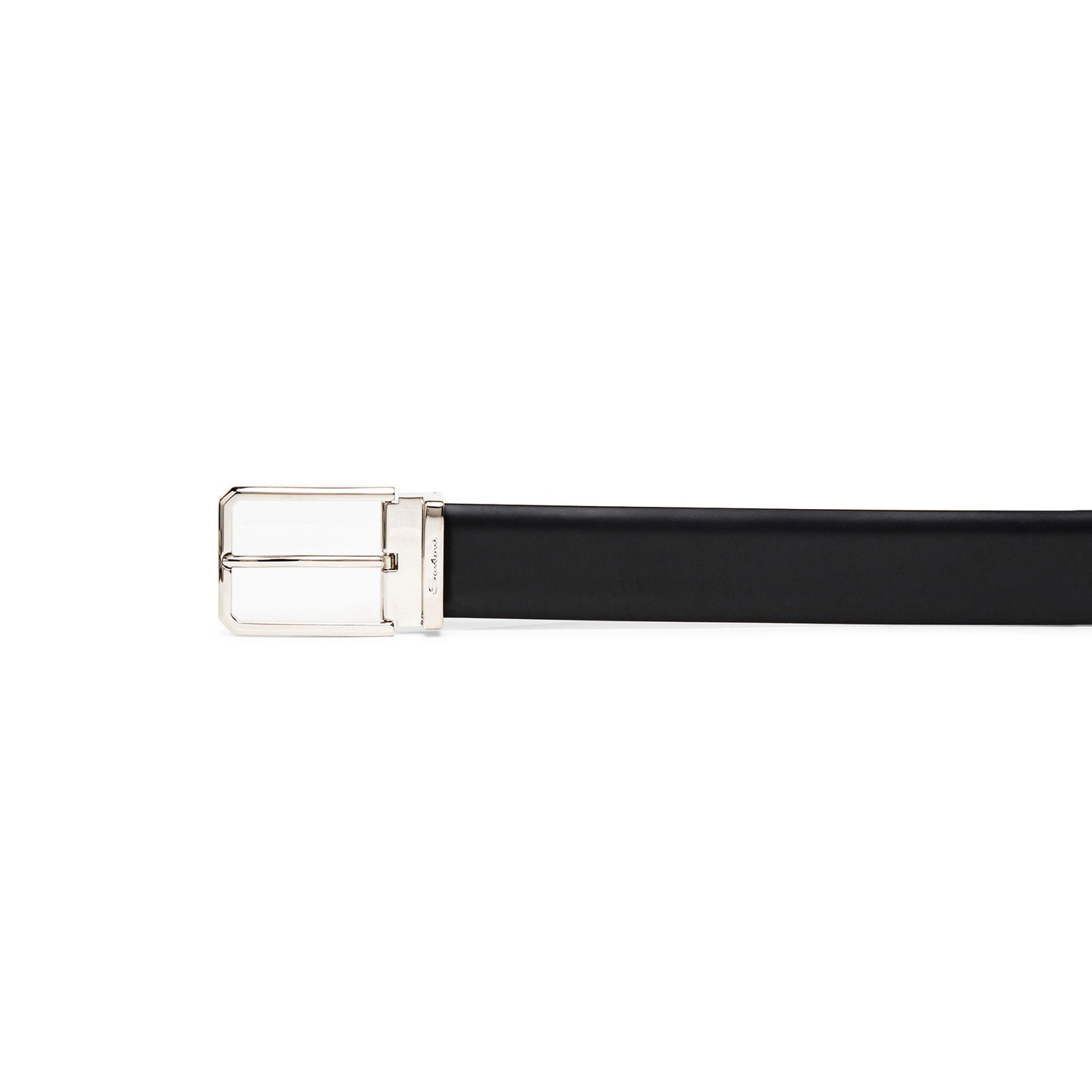 Men’s polished black leather adjustable belt - 4