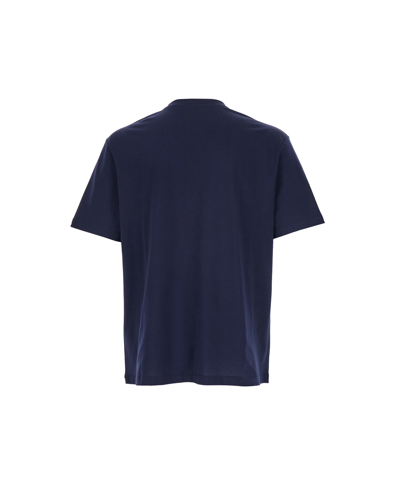 Blue Crewneck T-shirt With Logo Lettering Print On The Front In Cotton Man - 2
