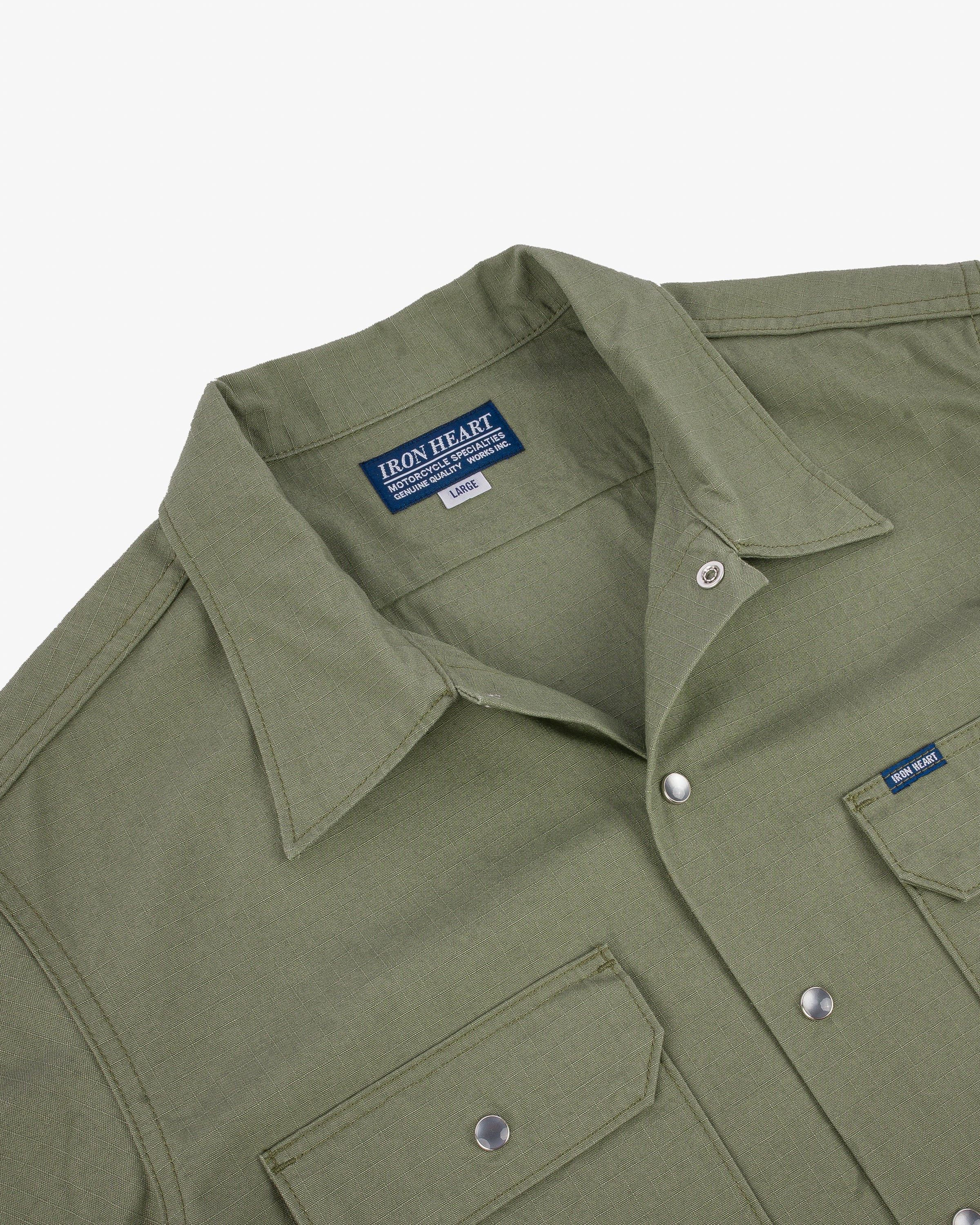 IHSH-415-GRN 8oz Ripstop Short Sleeved Mechanic Shirt - Military Green - 17