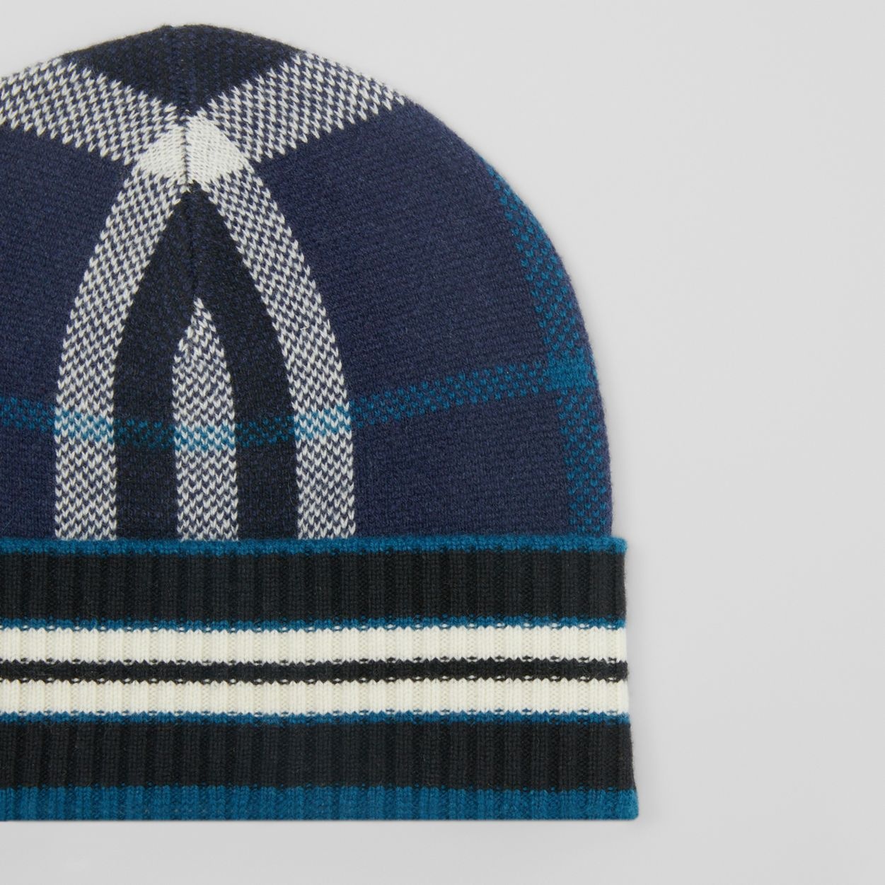 Check and Stripe Cashmere Beanie - 2