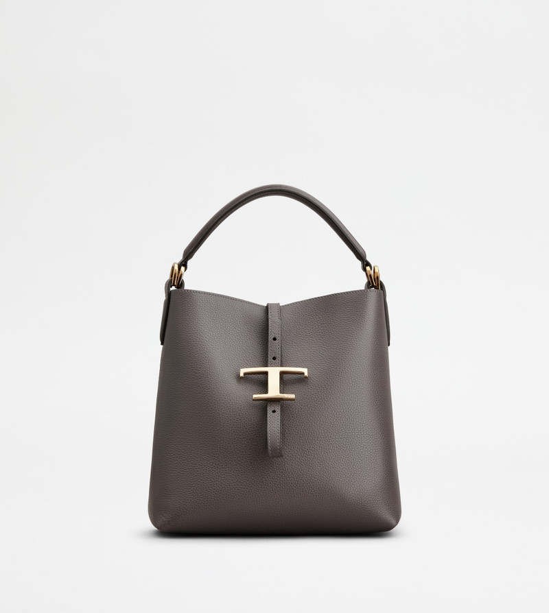 T TIMELESS BUCKET BAG IN LEATHER MINI - GREY 1