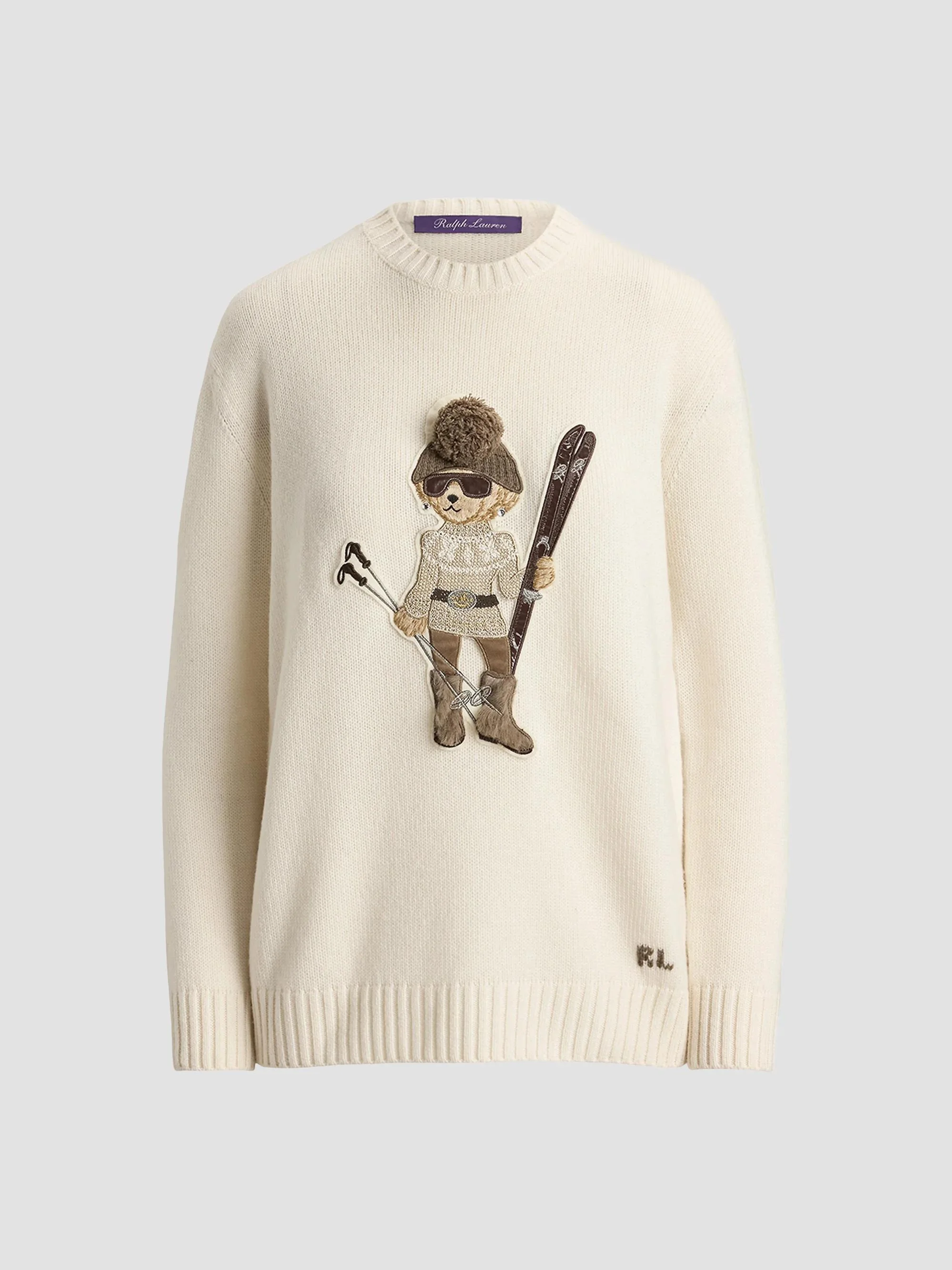 Women's Ski Bear Cashmere Sweater - Cream - 1