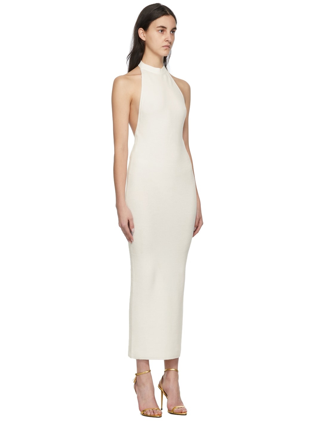 White Rib Knit Halter Dress - 2