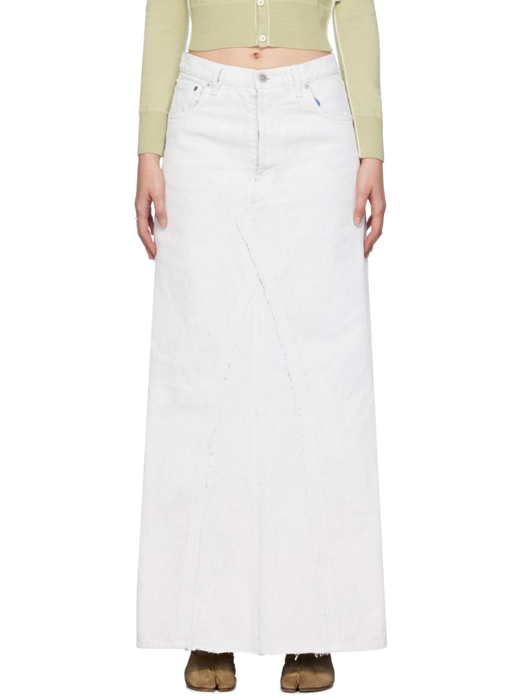 White Painted Denim Maxi Skirt - 1