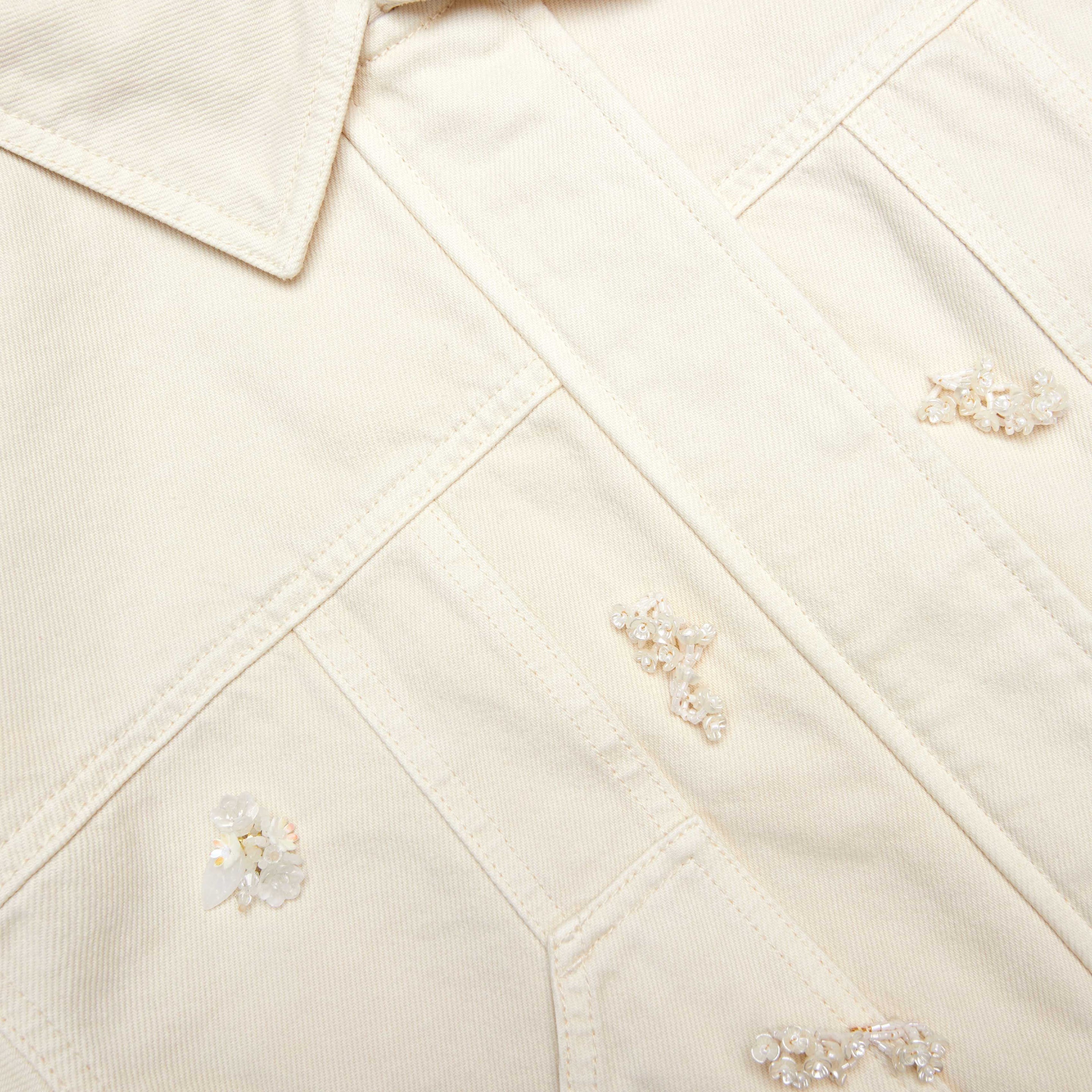 Cream Denim Beaded Floral Jacket - 5