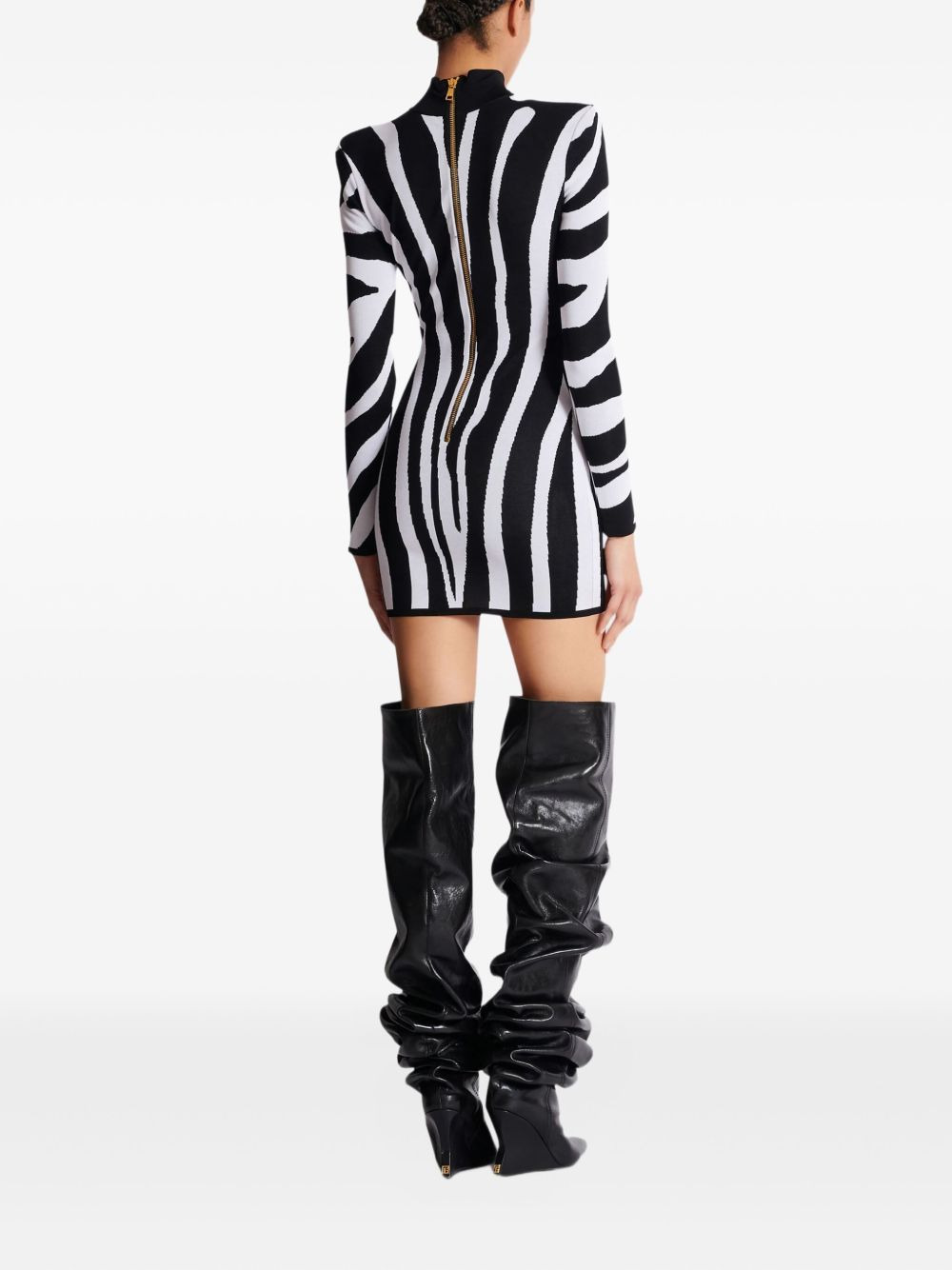 zebra-intarsia high-neck mini dress - 4