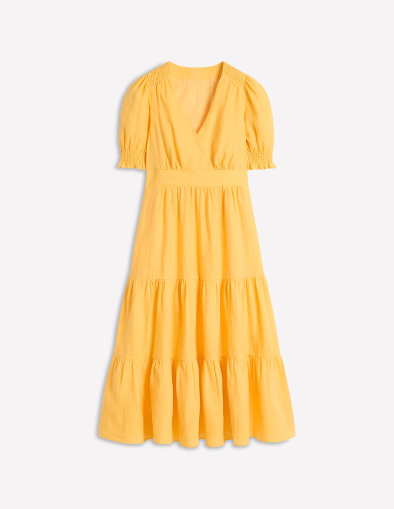 Anna Linen Tiered Midi Dress-Buttermilk Yellow 1