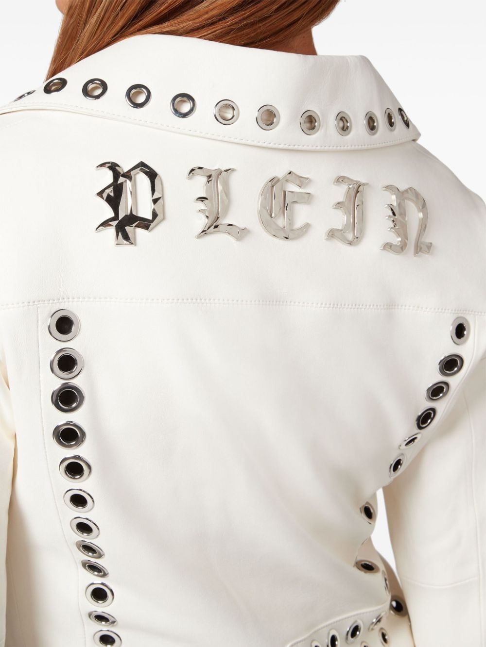 eyelet-embellished leather biker jacket - 4