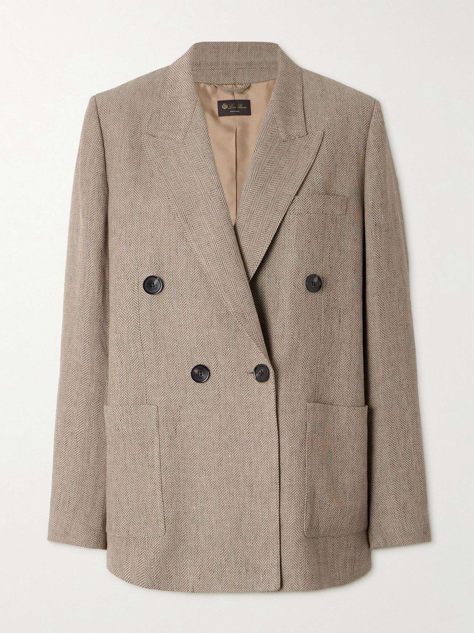 Genny double-breasted herringbone linen blazer Brown - 1