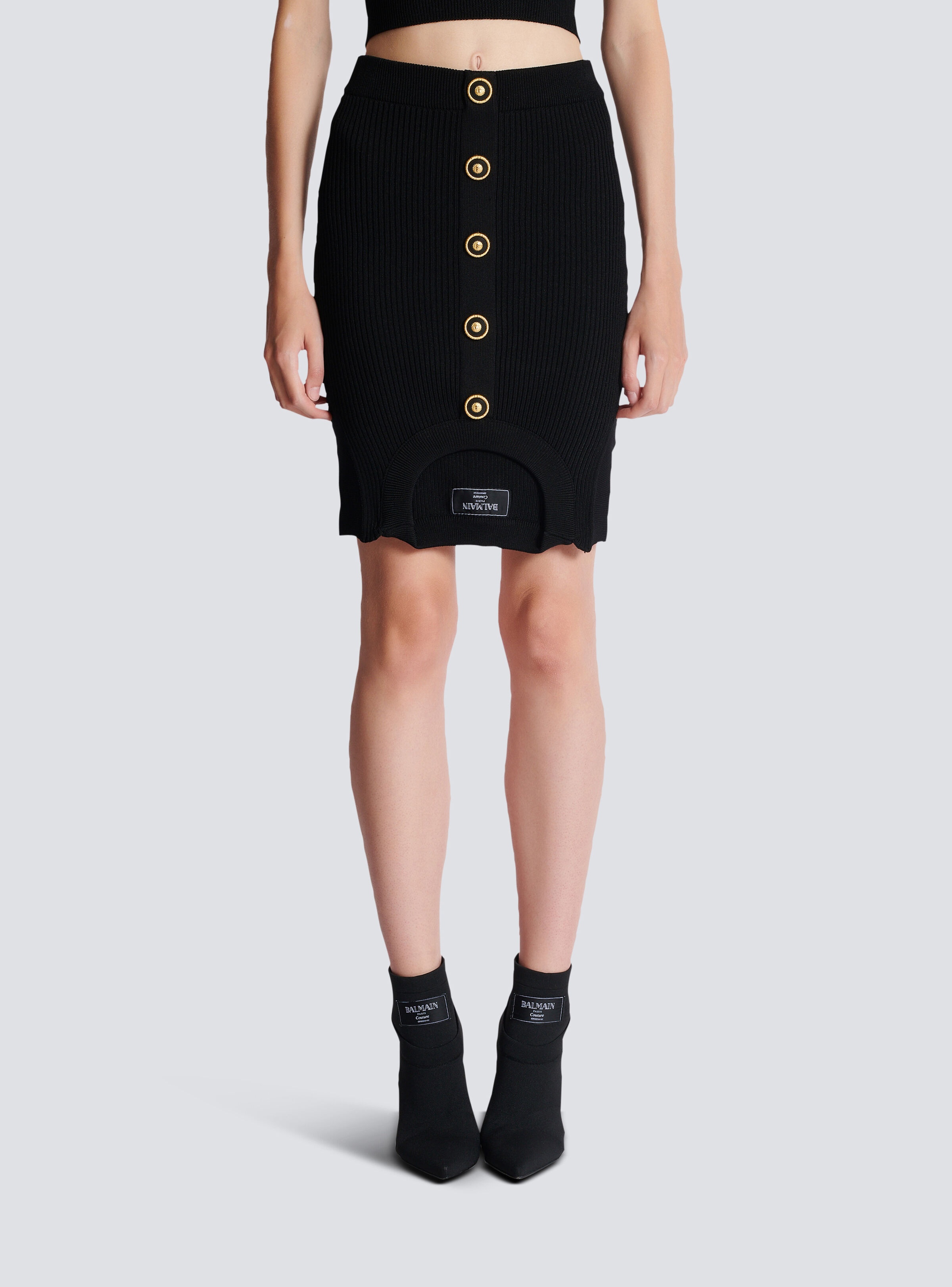 Short optical illusion ribbed knit skirt - 5
