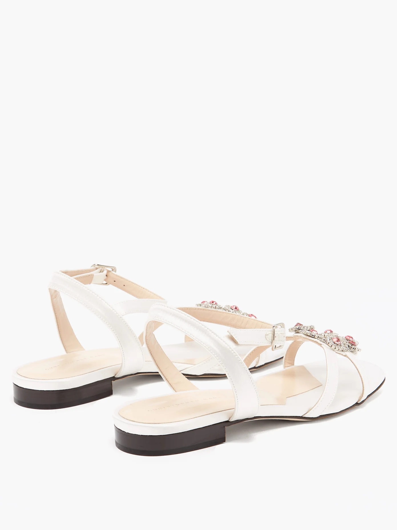 Crystal daisy-cupchain satin sandals - 4