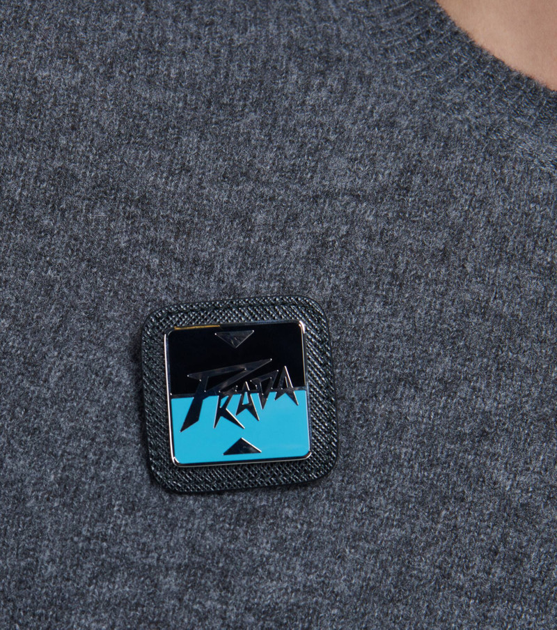 Prada Leather-trimmed logo badge outlook